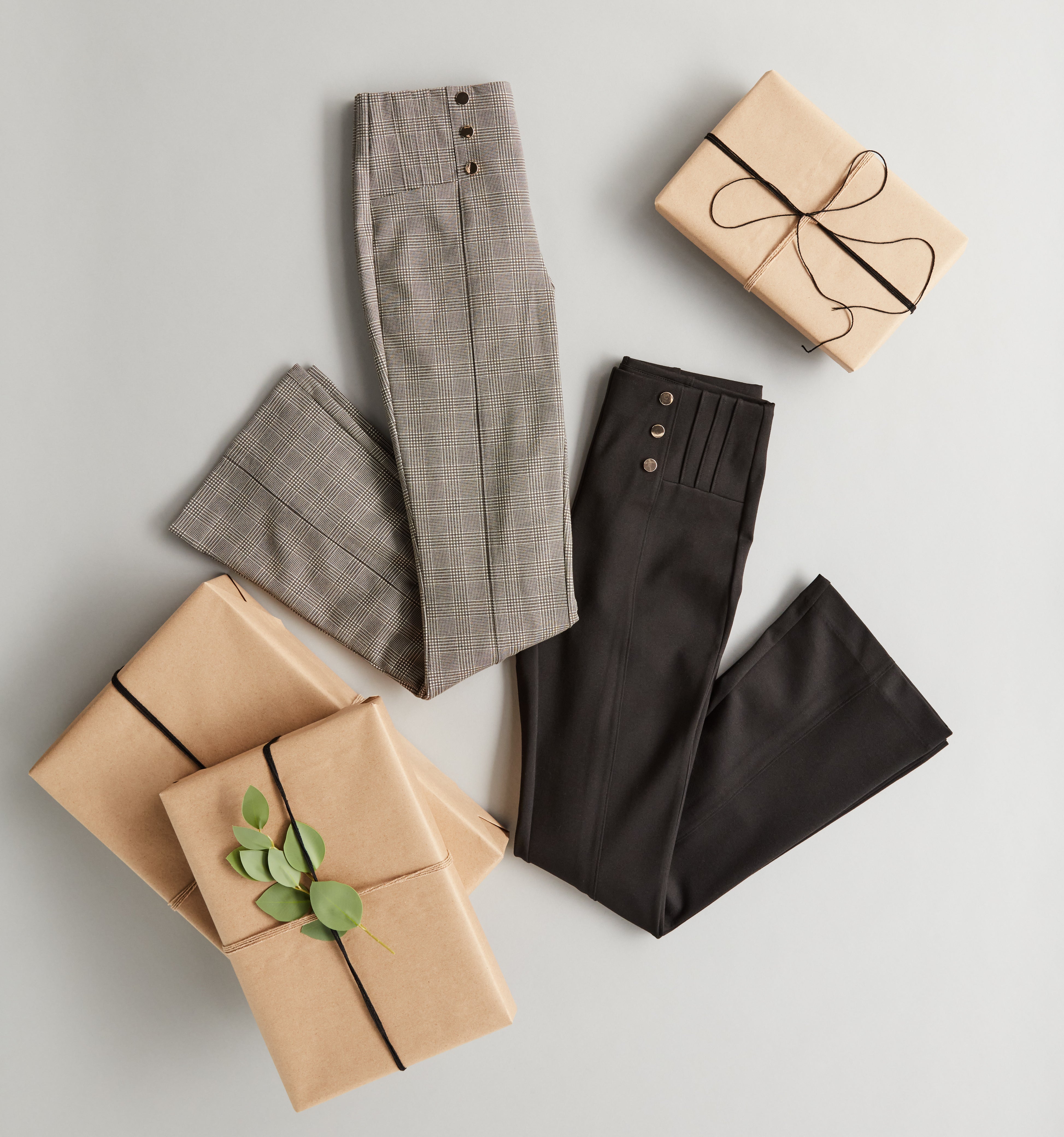 Button Detail Plaid Bootcut Pant