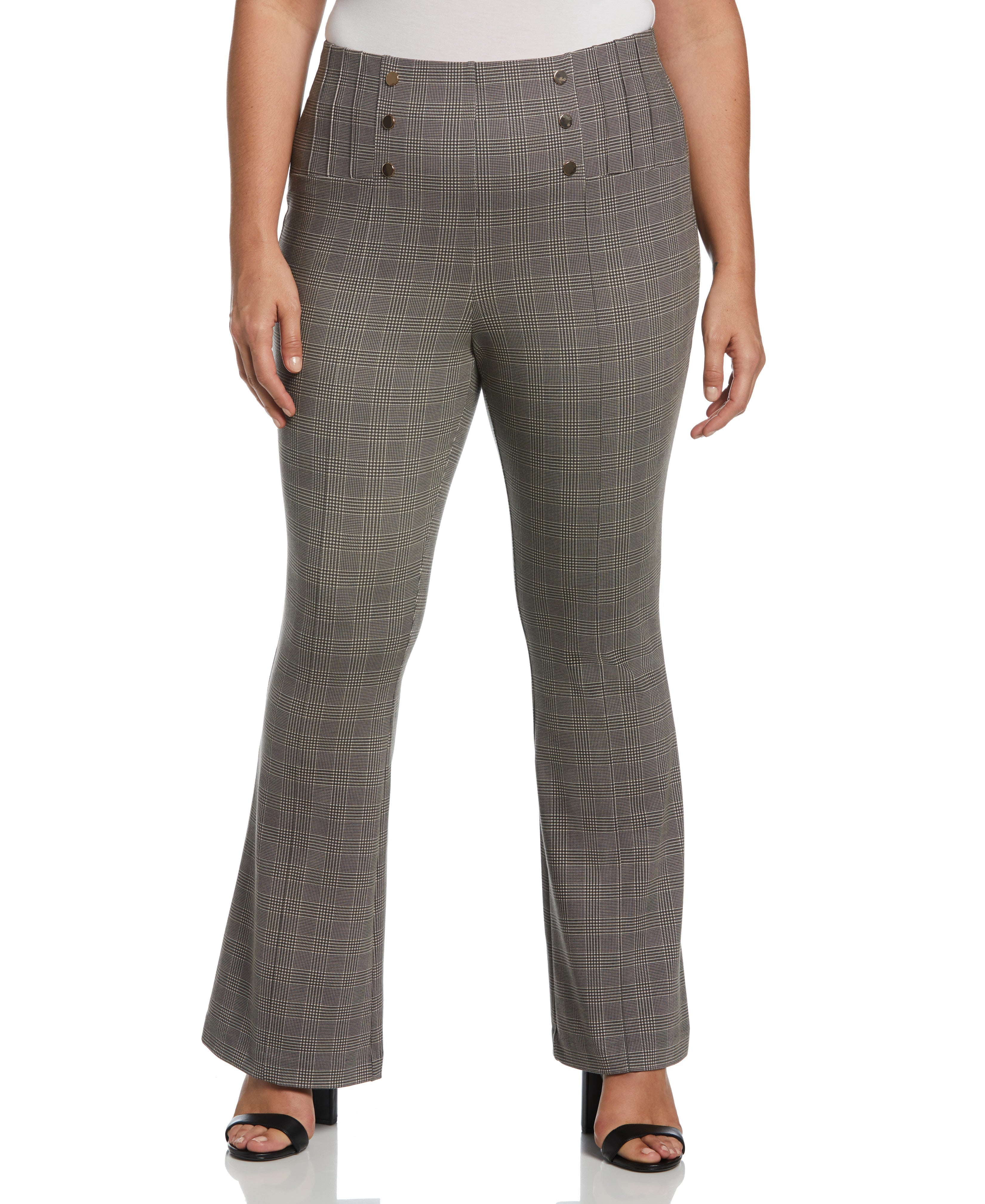 Button Detail Plaid Bootcut Pant