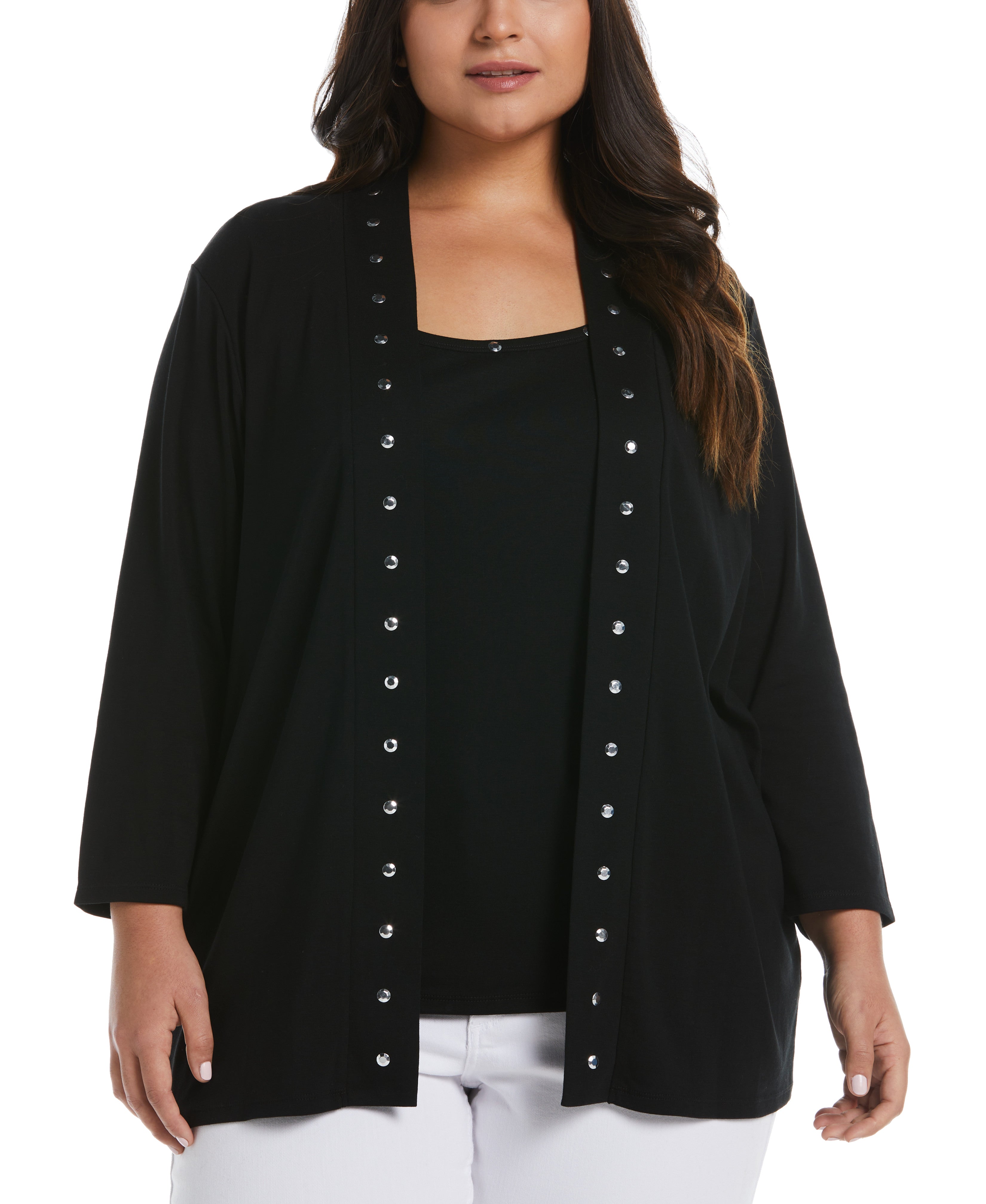 Plus Size Cardigan with Hardware Trim
