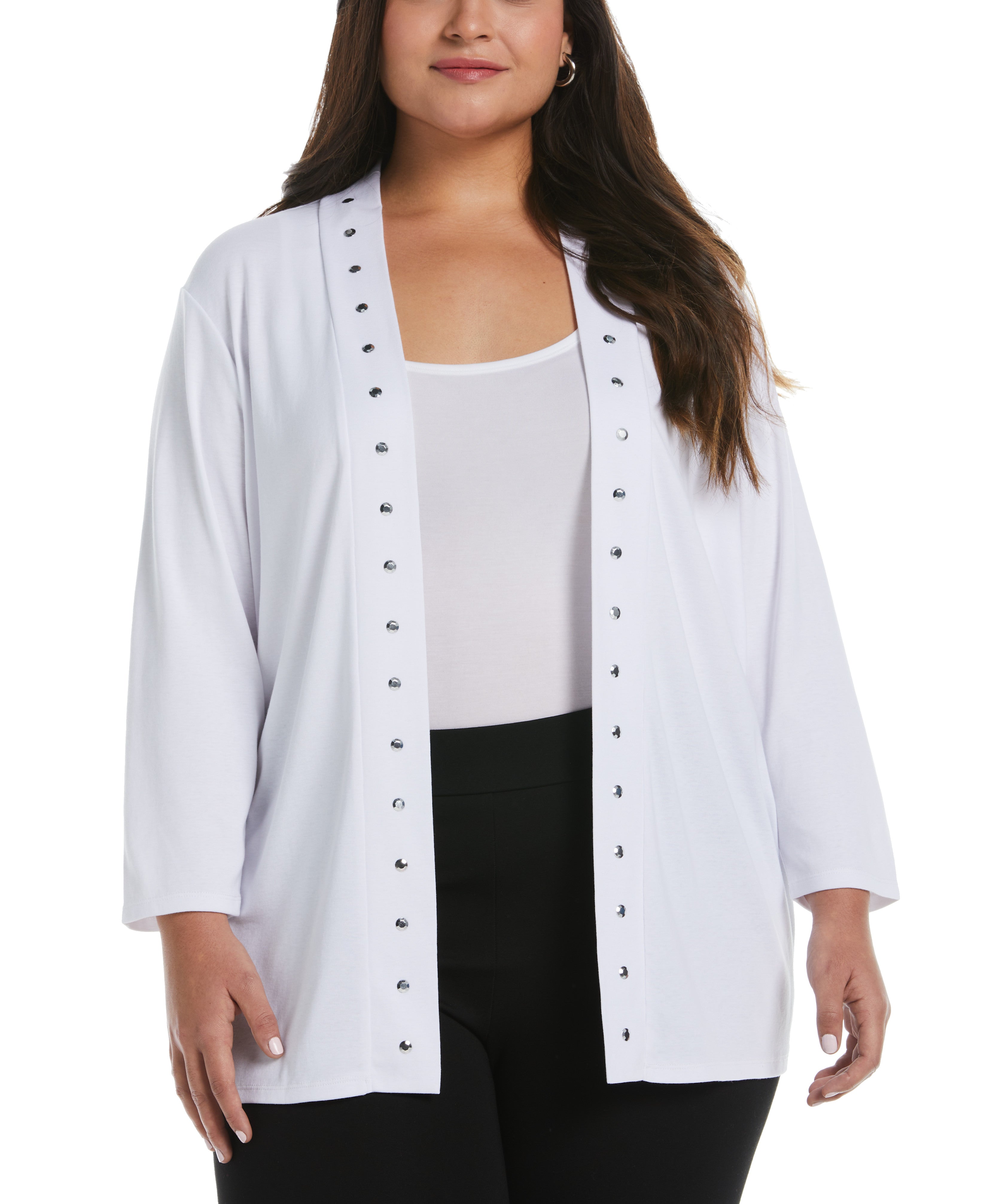 Plus Size Cardigan with Hardware Trim