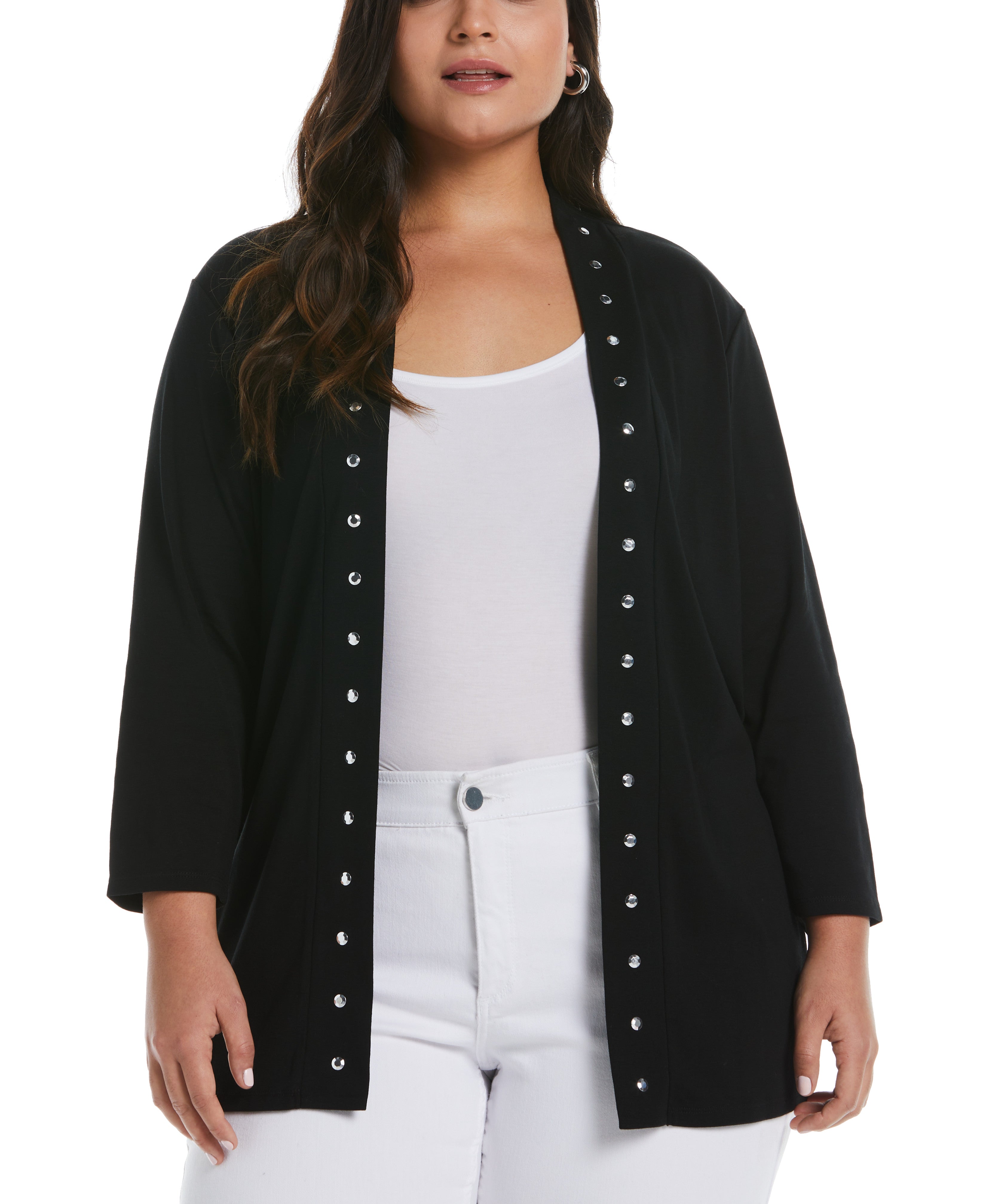 Plus Size Cardigan with Hardware Trim