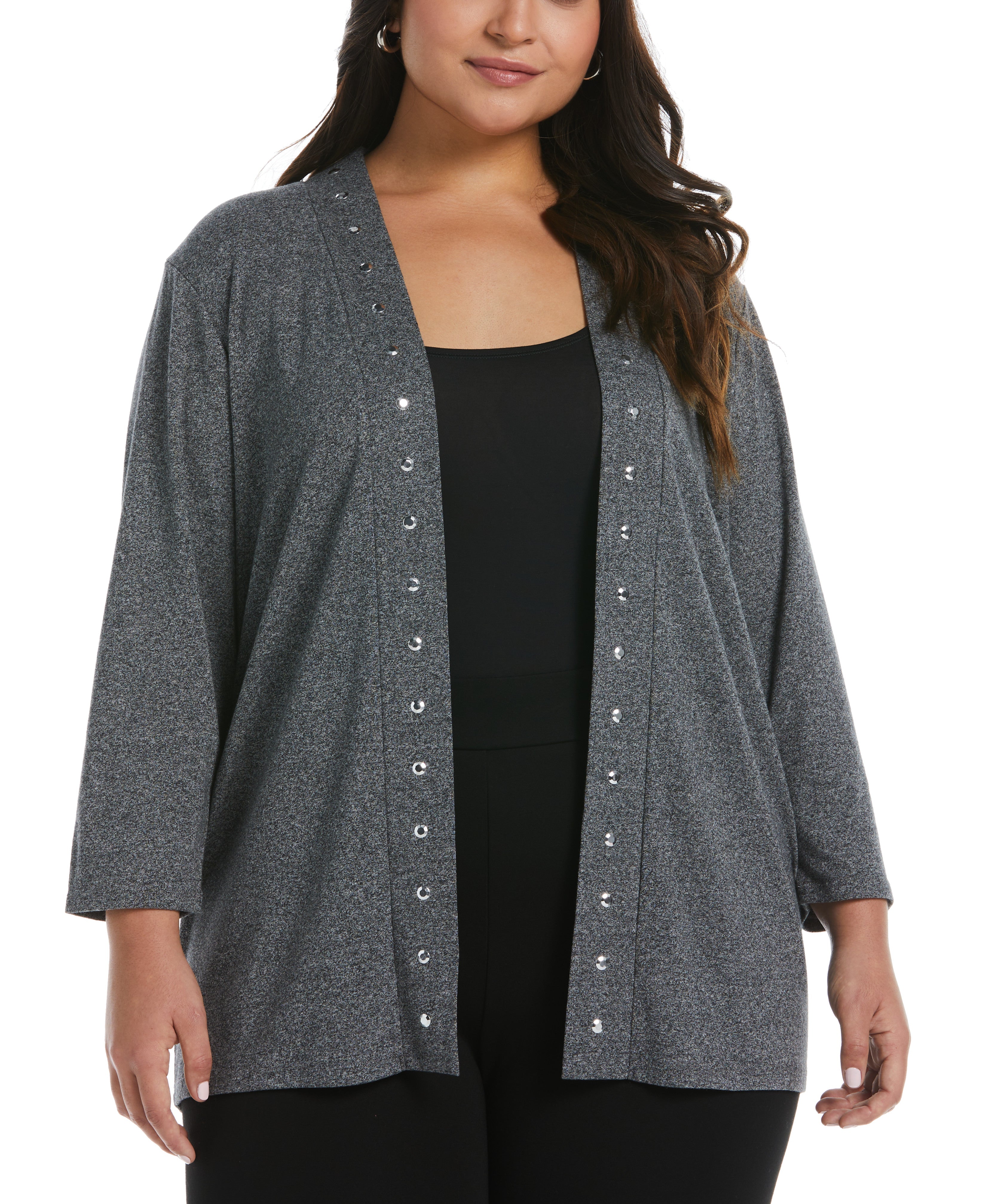 Plus Size Cardigan with Hardware Trim