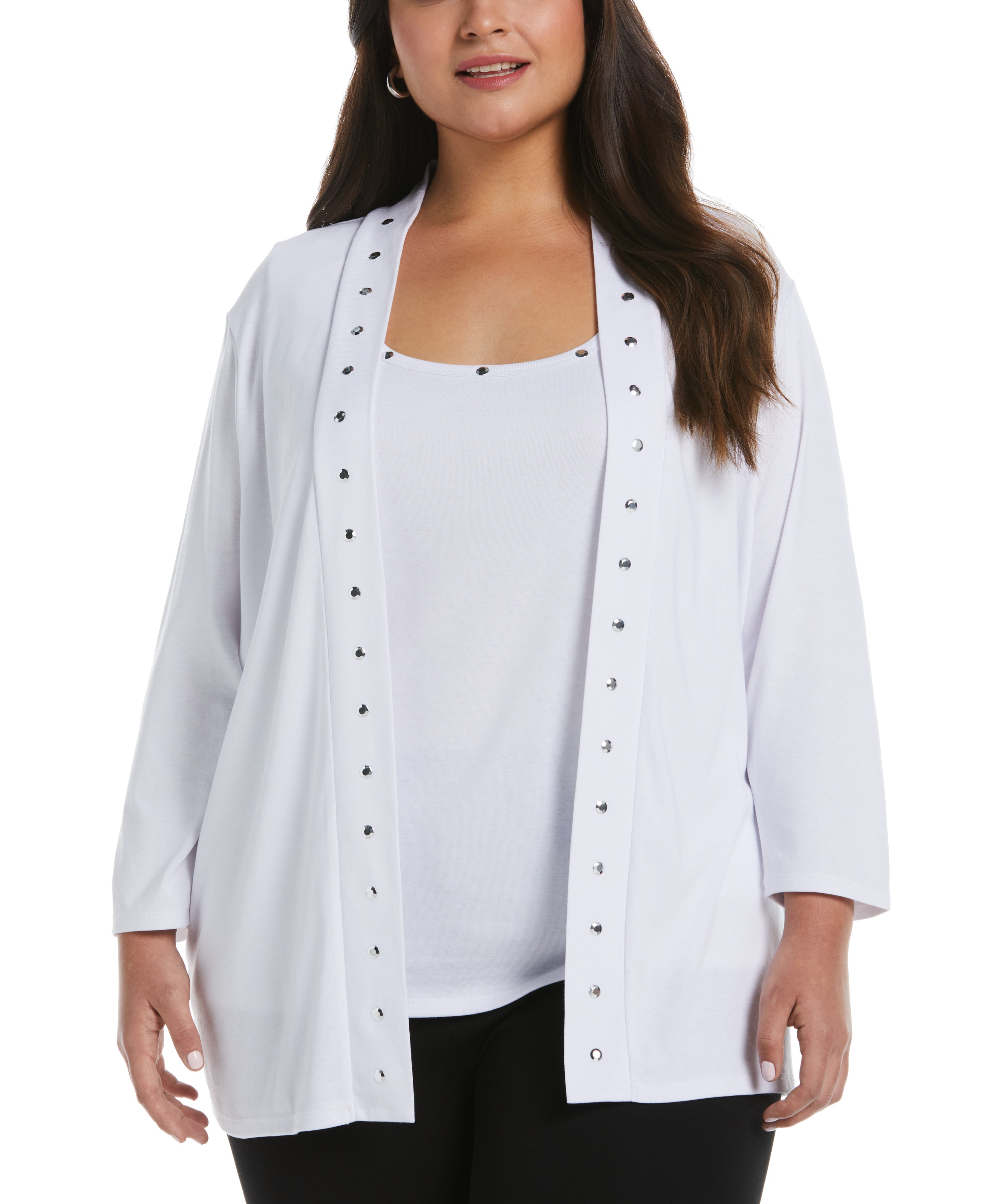 Plus Size Cardigan with Hardware Trim
