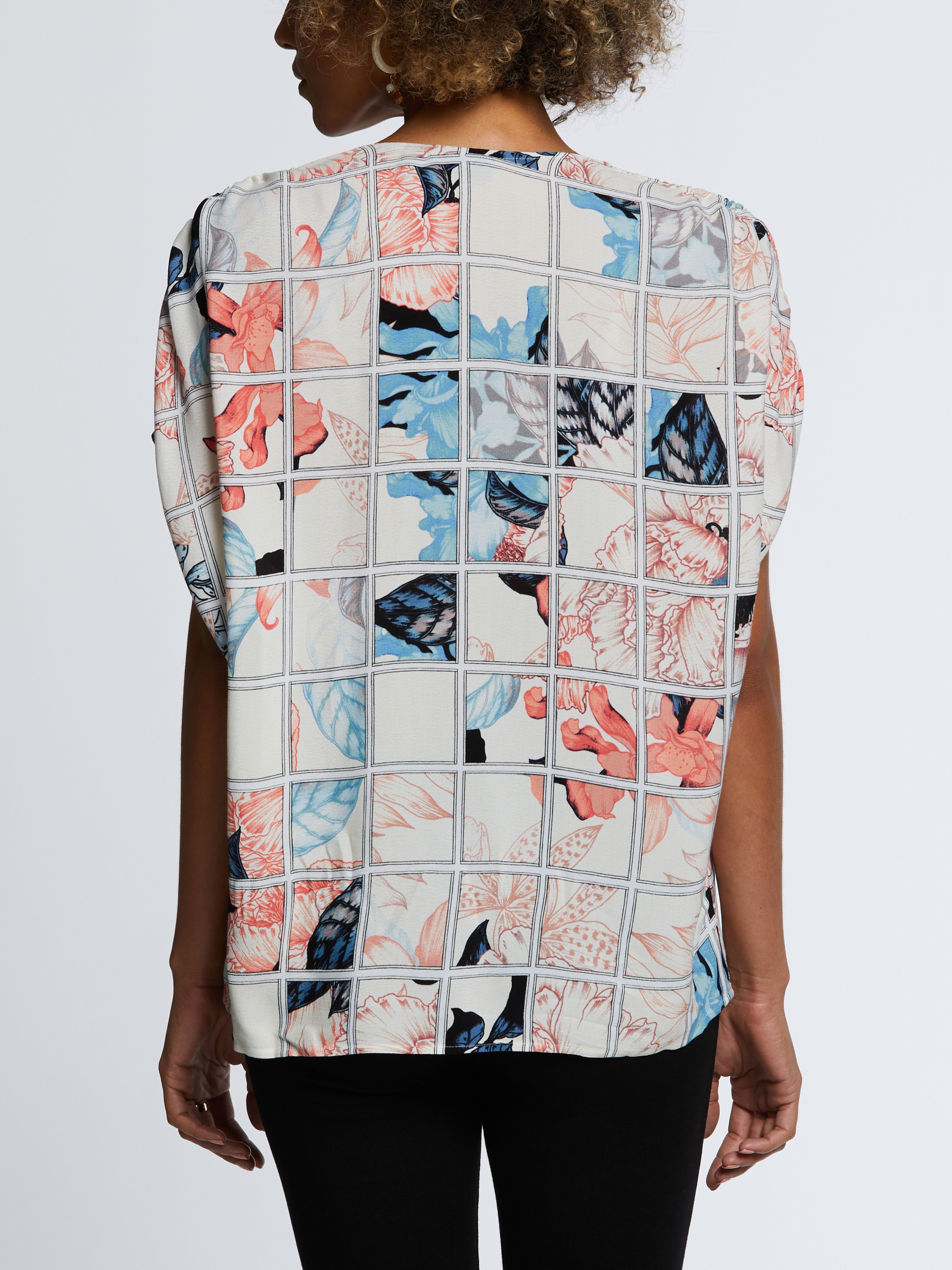 Eco Fabric Ruched Tie Sleeve V-Neck Top