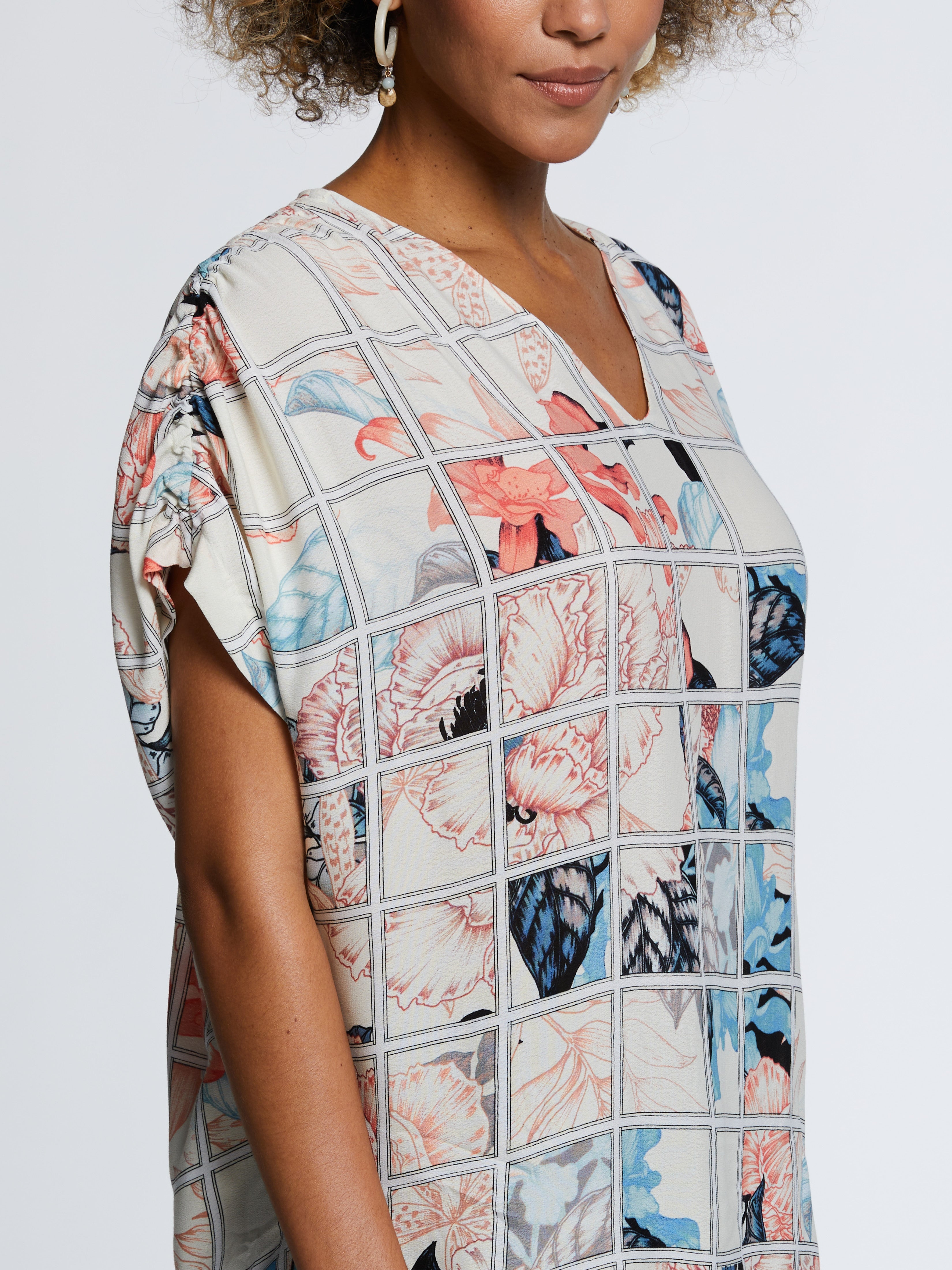 Eco Fabric Ruched Tie Sleeve V-Neck Top