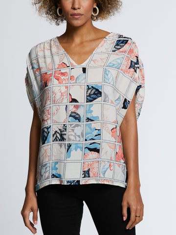 Eco Fabric Ruched Tie Sleeve V-Neck Top