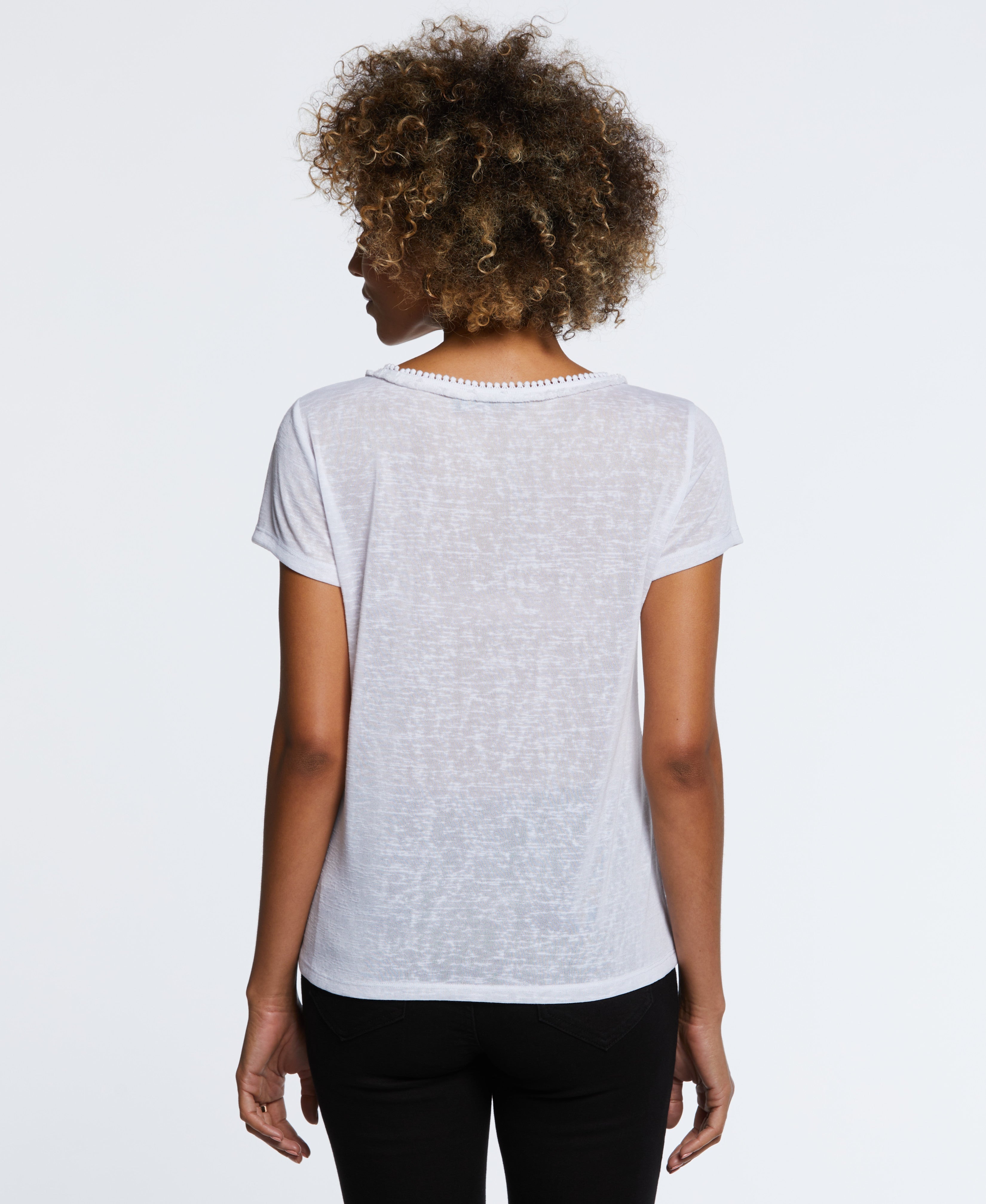 Eco Fabric Short Sleeve Top with Decorative Trim