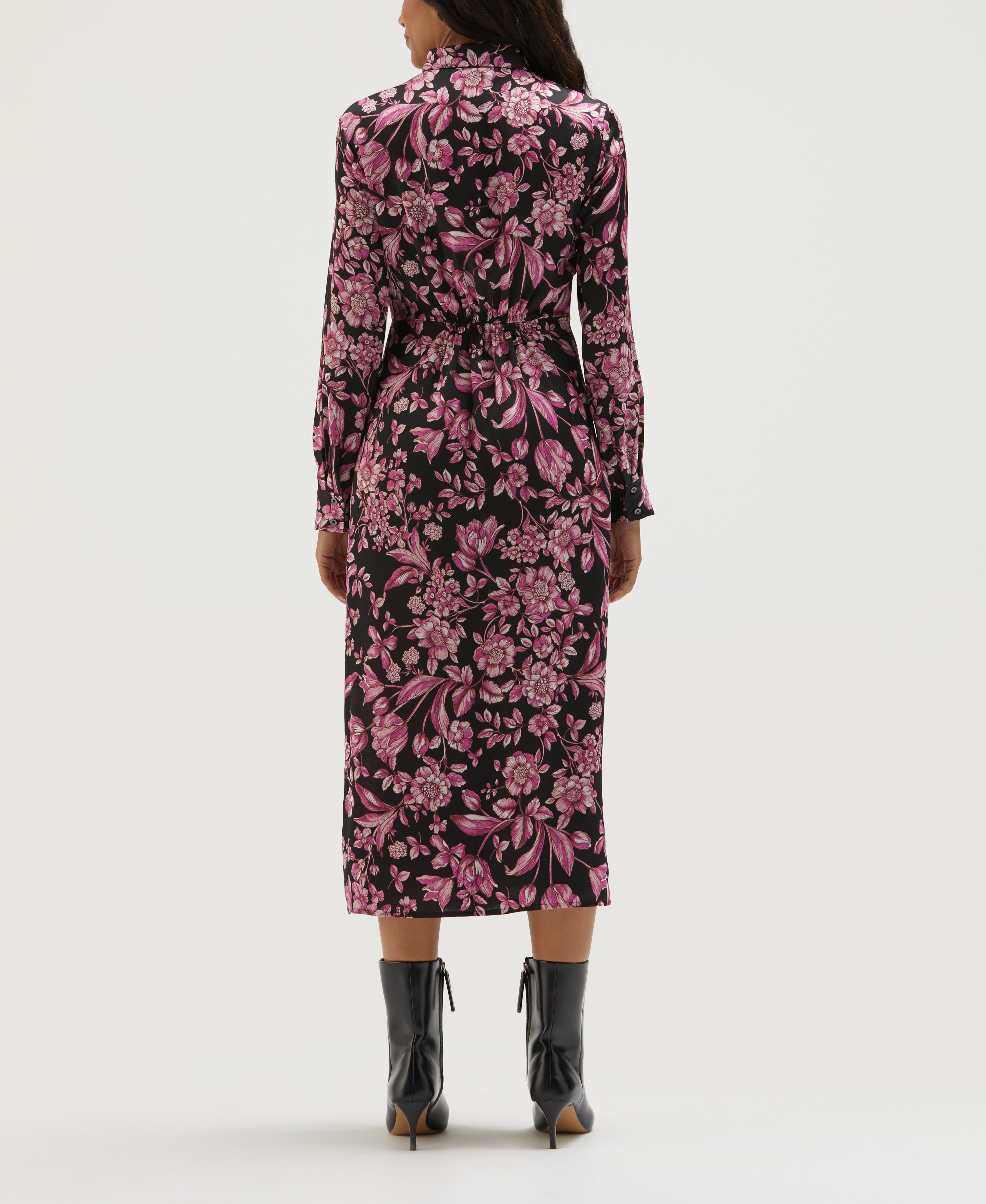 Floral Print Gathered Popover Midi Dress