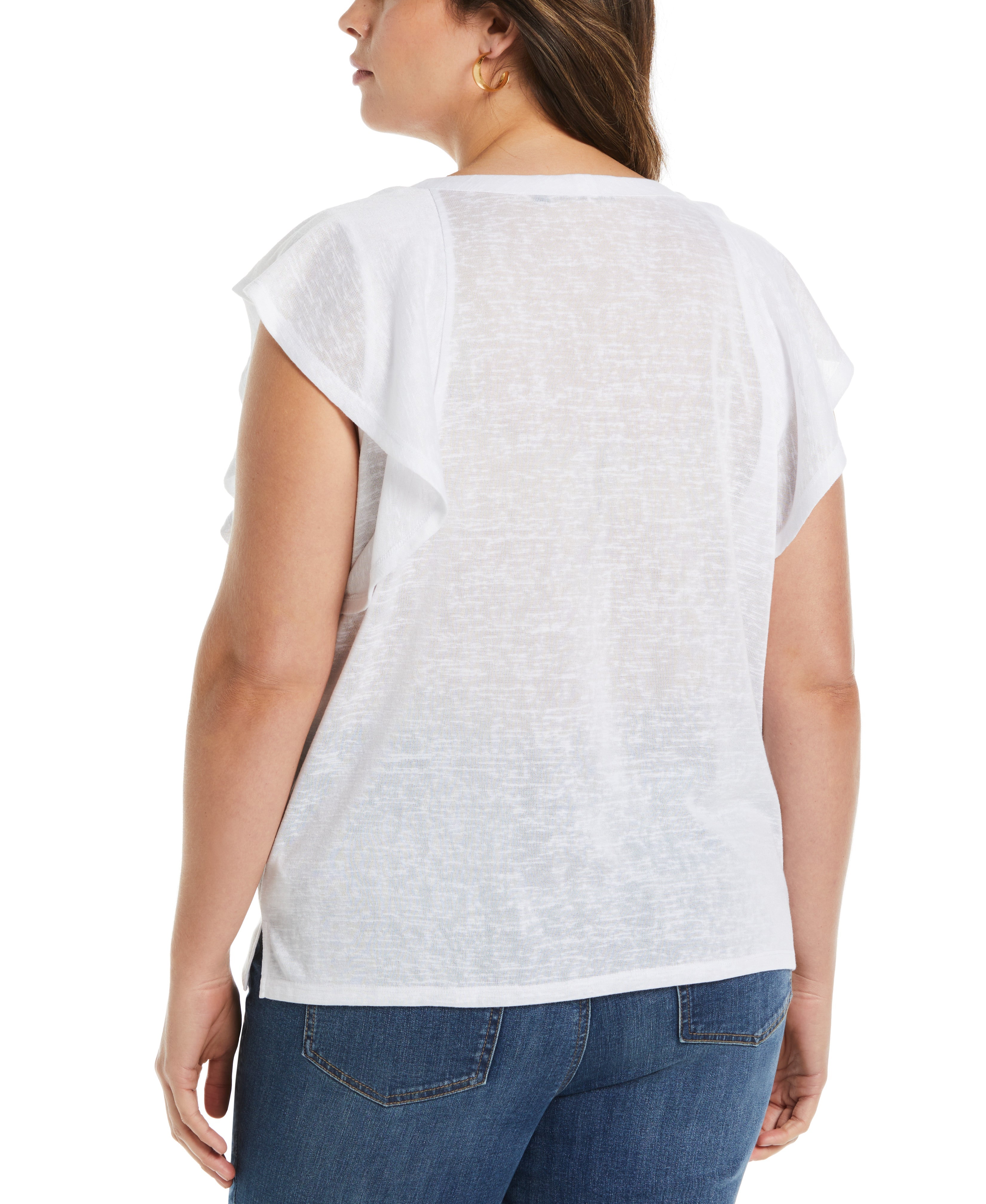 Plus Size Lace-Up Flutter Sleeve Top