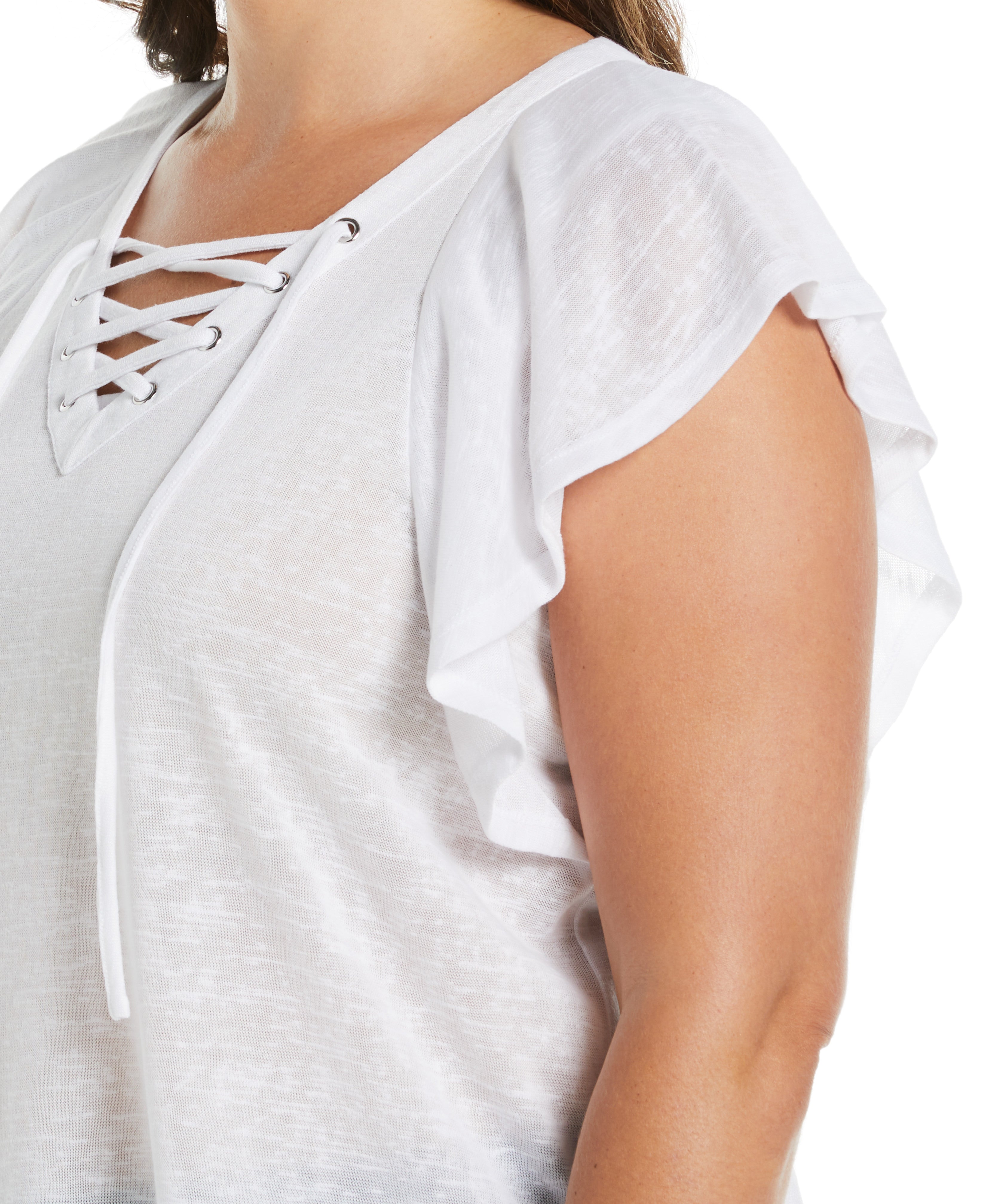 Plus Size Lace-Up Flutter Sleeve Top