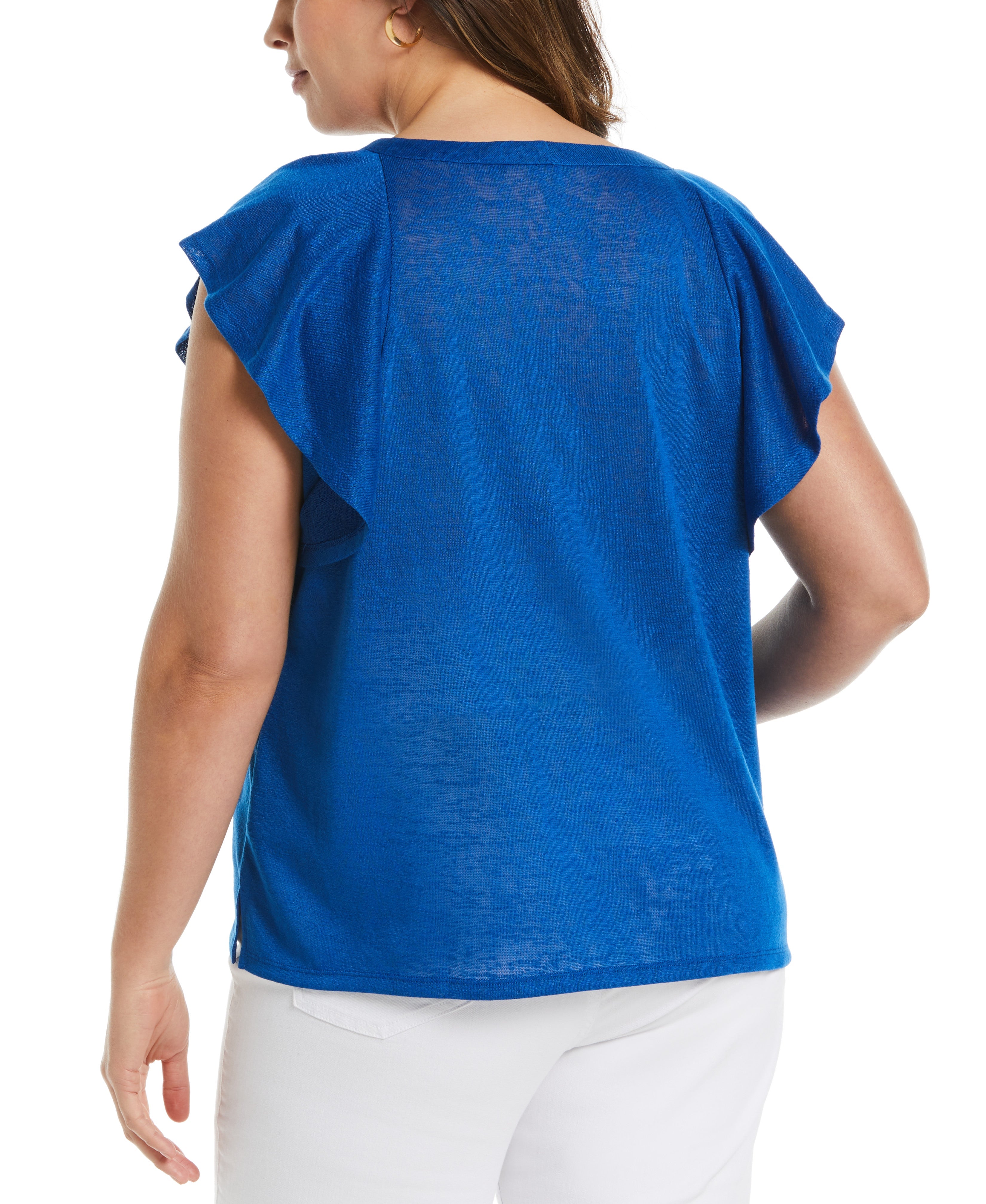 Plus Size Lace-Up Flutter Sleeve Top