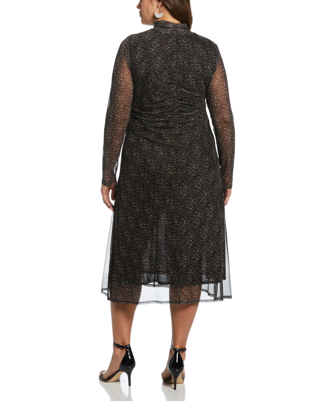 Mock Neck Mesh Midi Dress