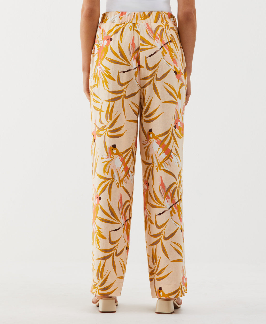 Petite Paradise Print Linen Blend Pleated Wide Leg Pant