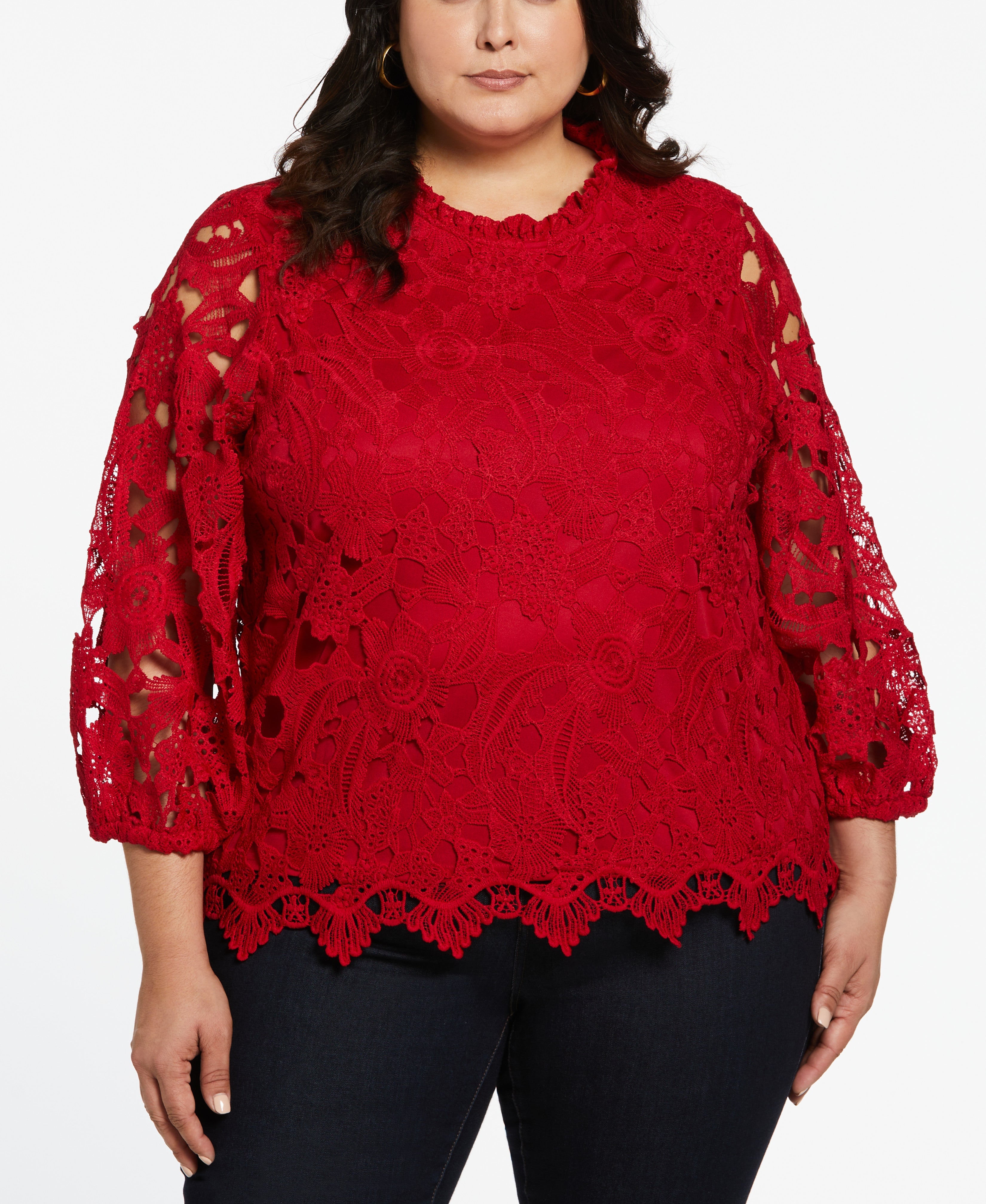 Plus Size 3/4 Sleeve Lace Top