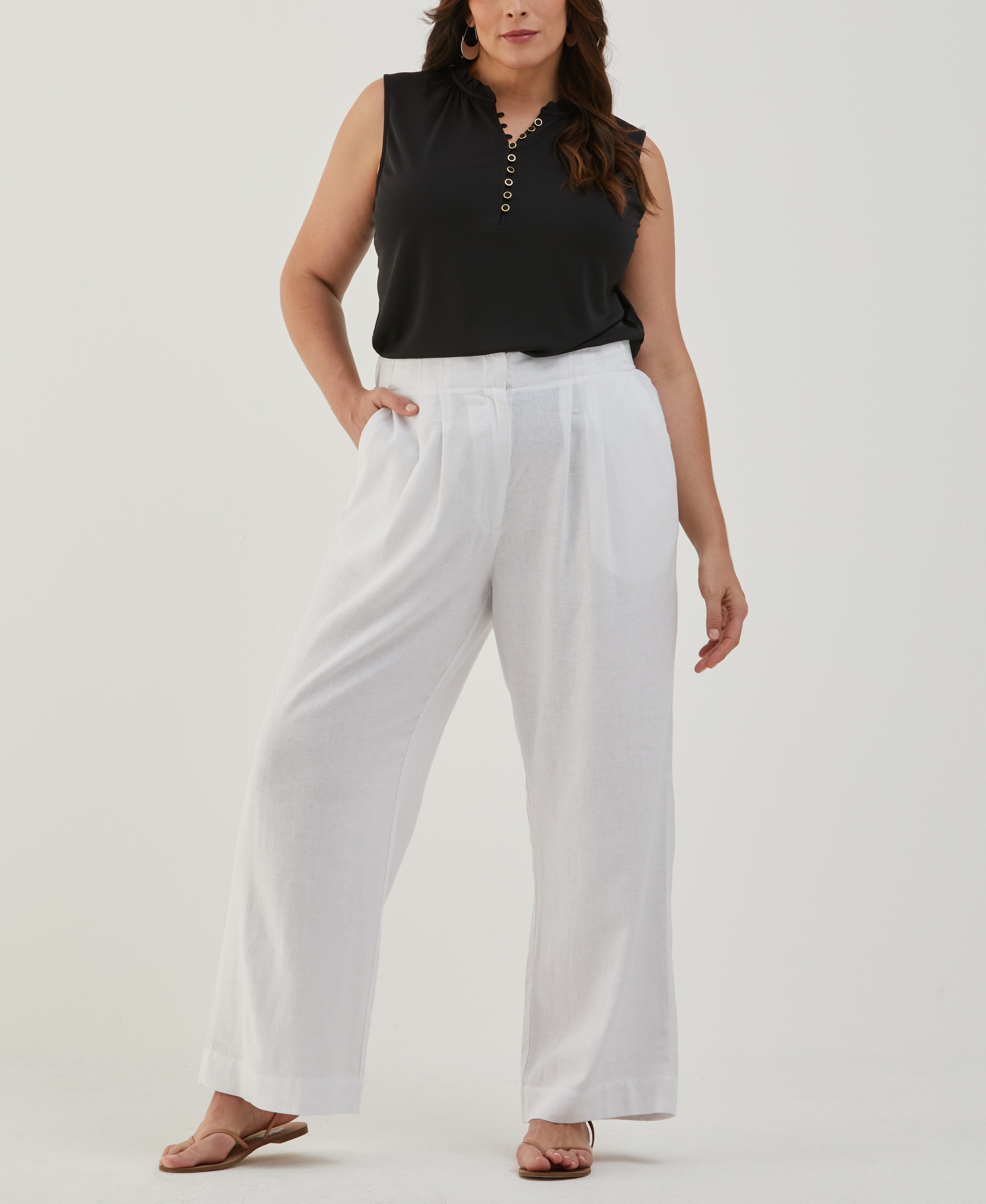 Plus Size Button Front Ruffle Tank Top