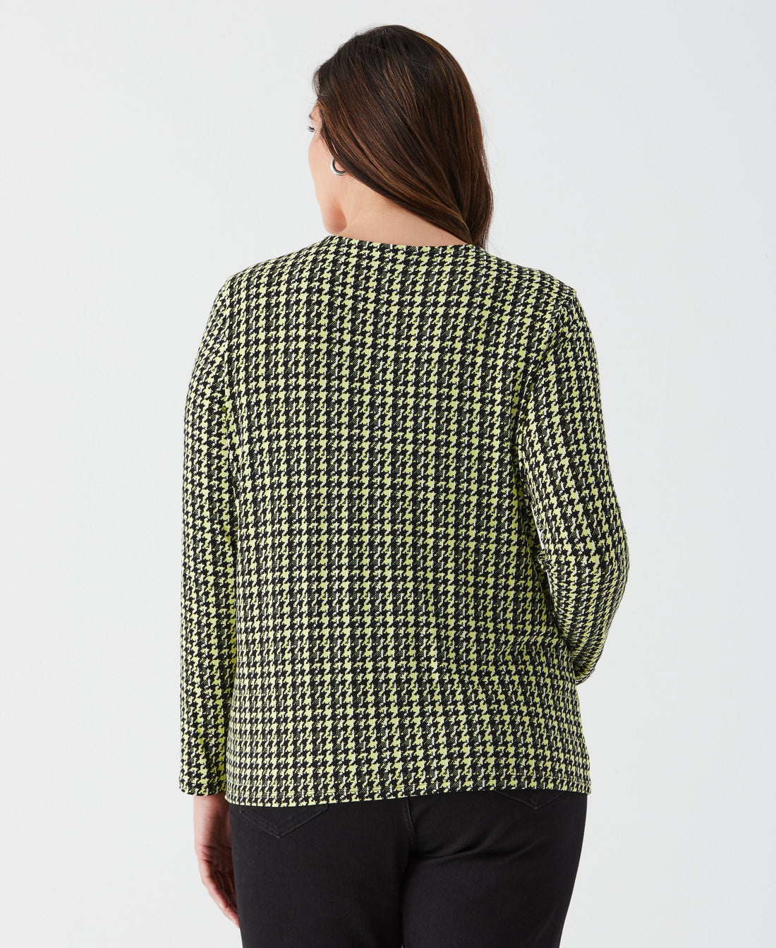 Plus Size Houndstooth Print Asymmetric Neck Top