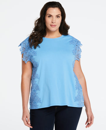 Plus Size Knit Top with Lace Detail