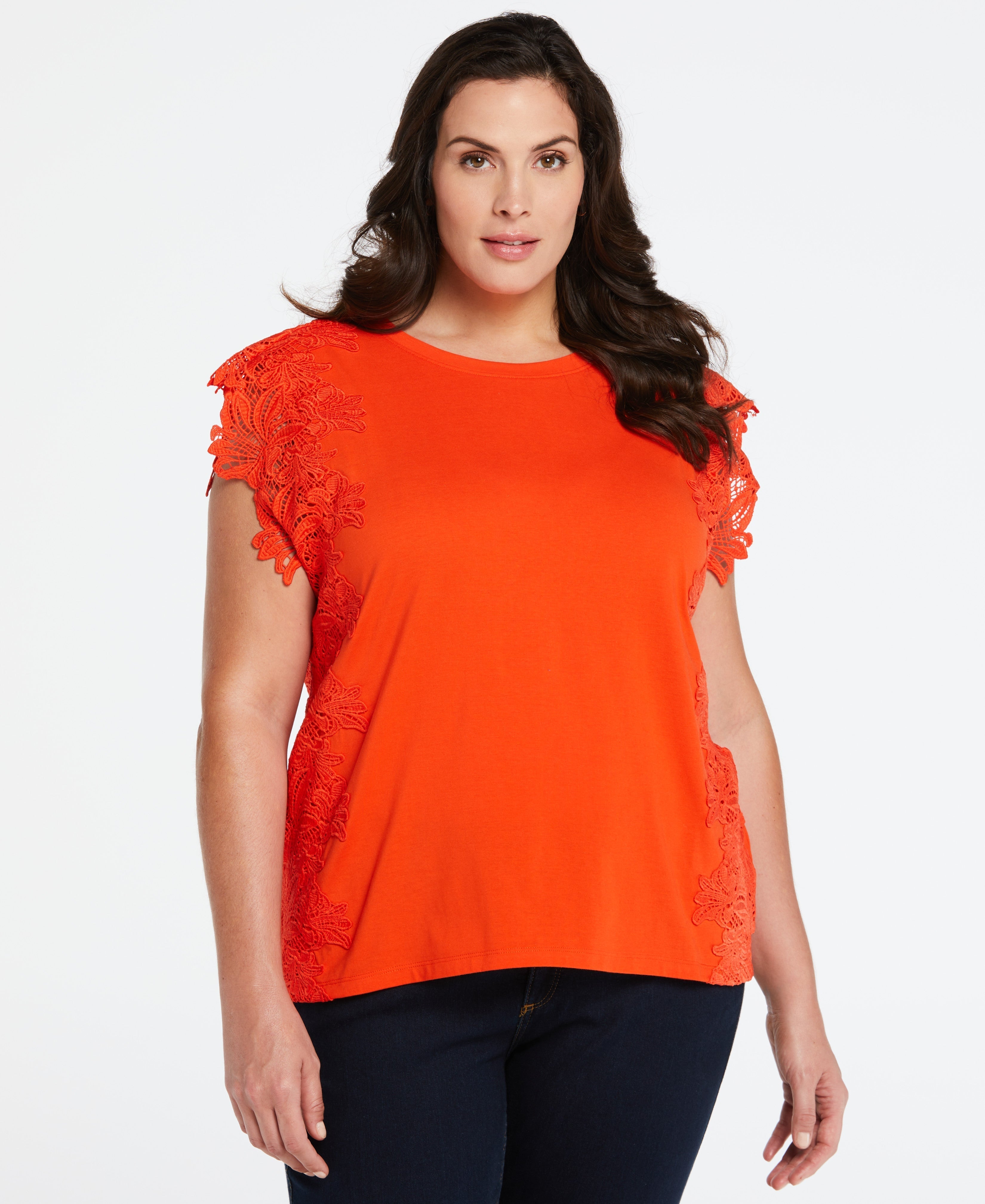 Plus Size Knit Top with Lace Detail