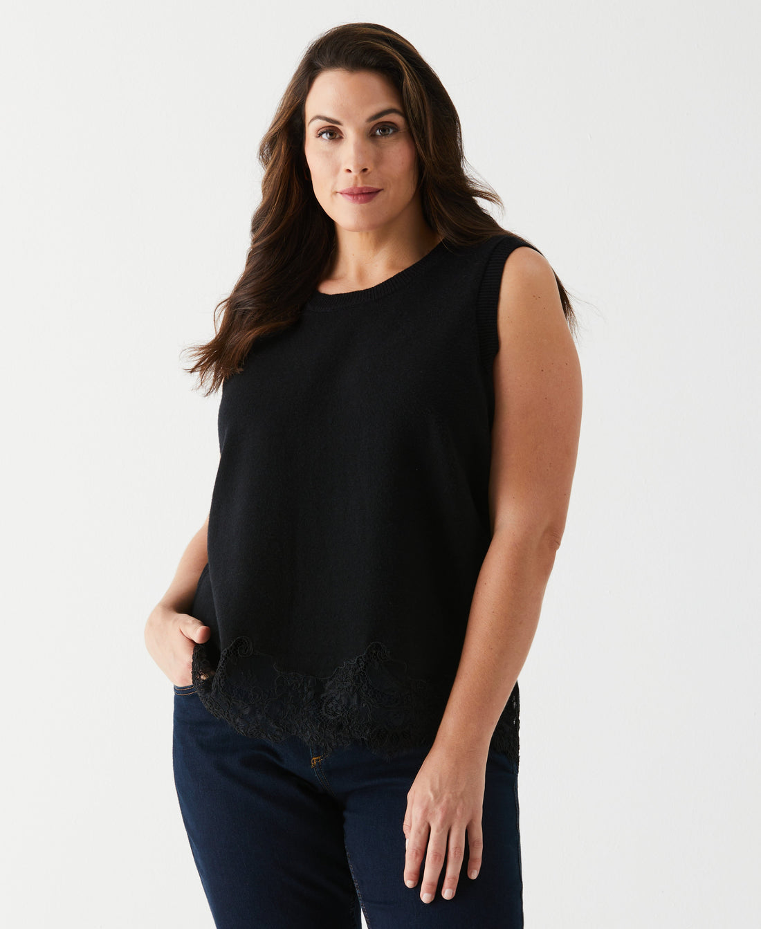 Plus Size Lace Trim Shell