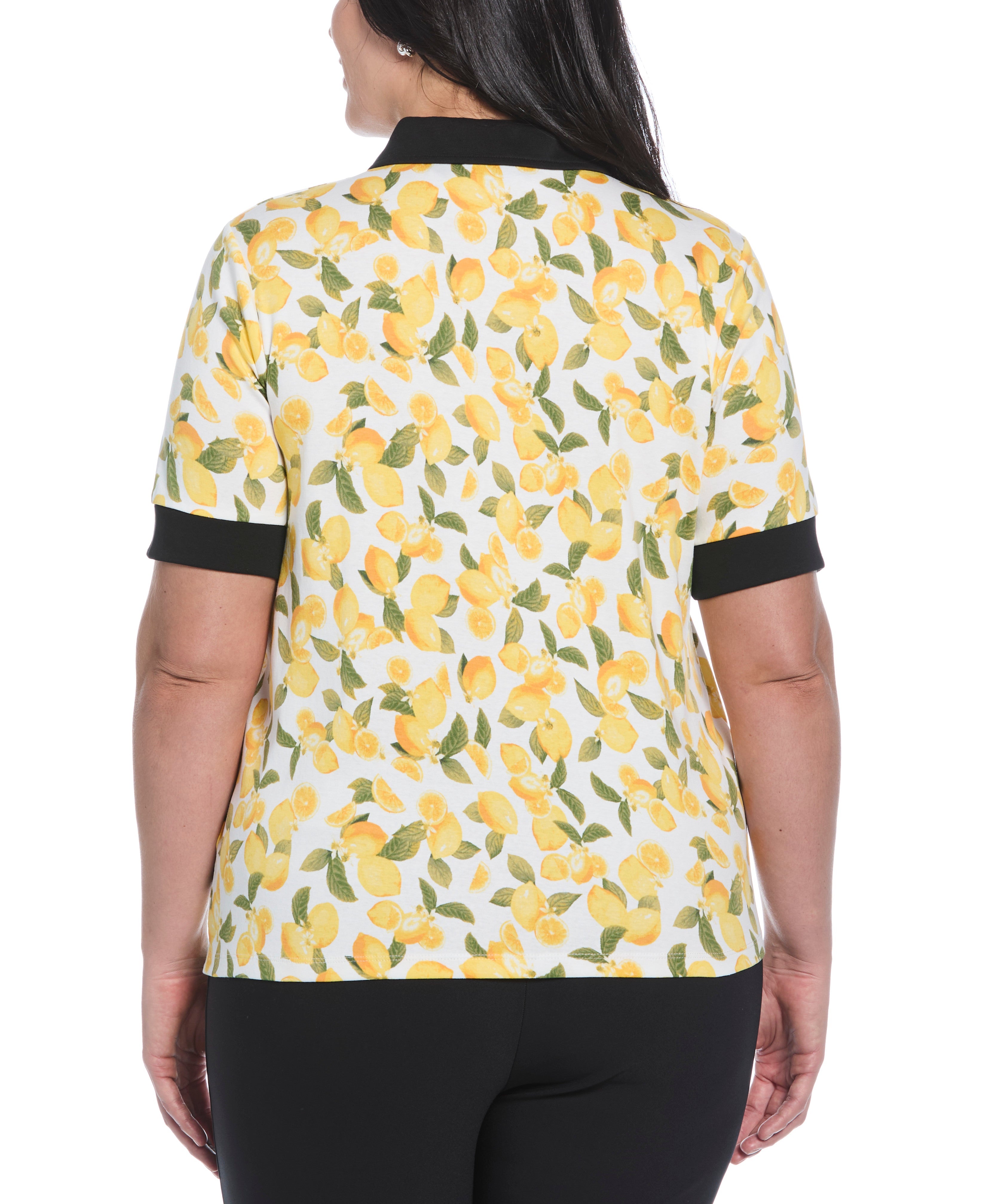 Plus Size Lemon Print Buttoned Polo