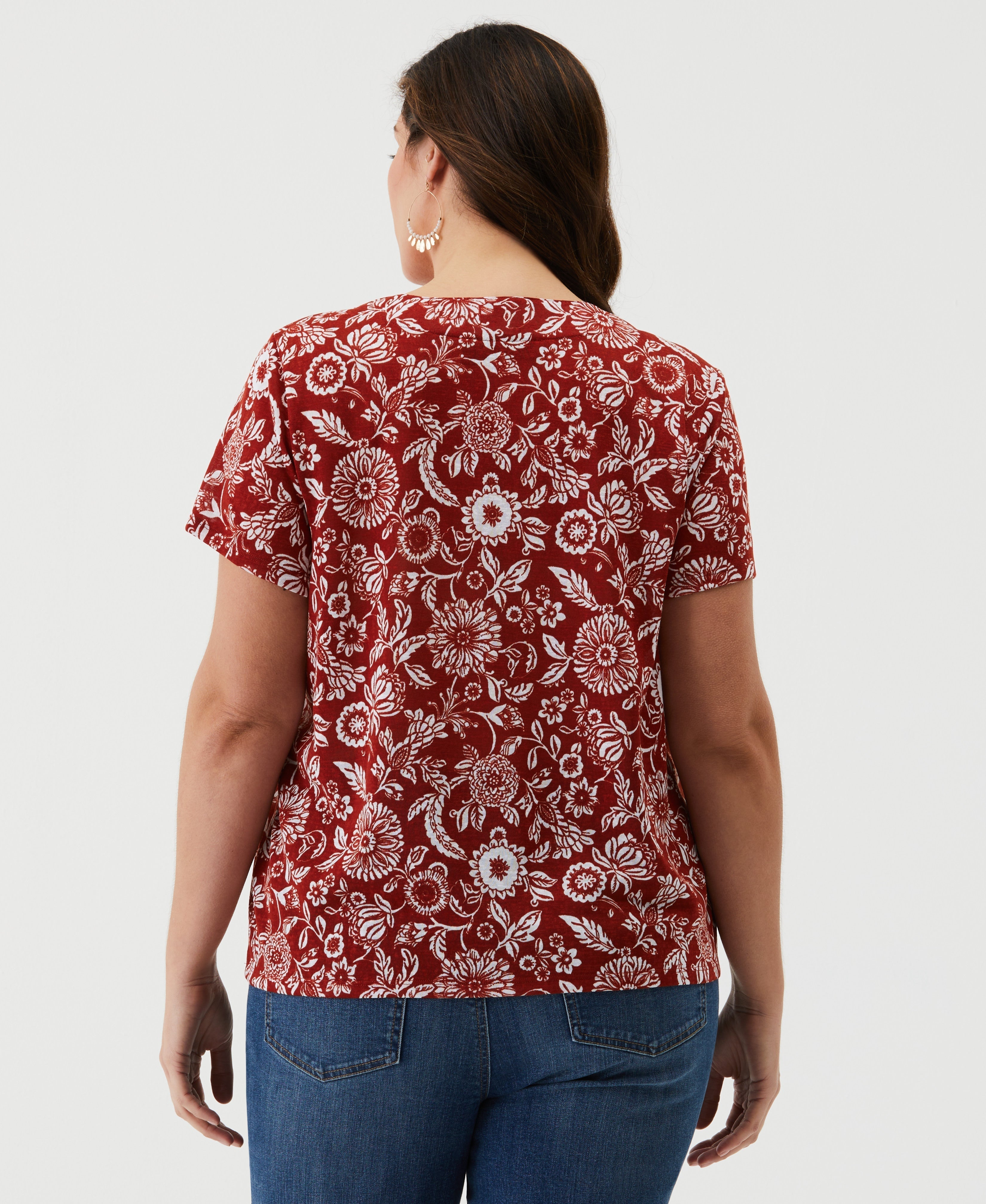 Plus Size Paisley Print Lace-Up Tee