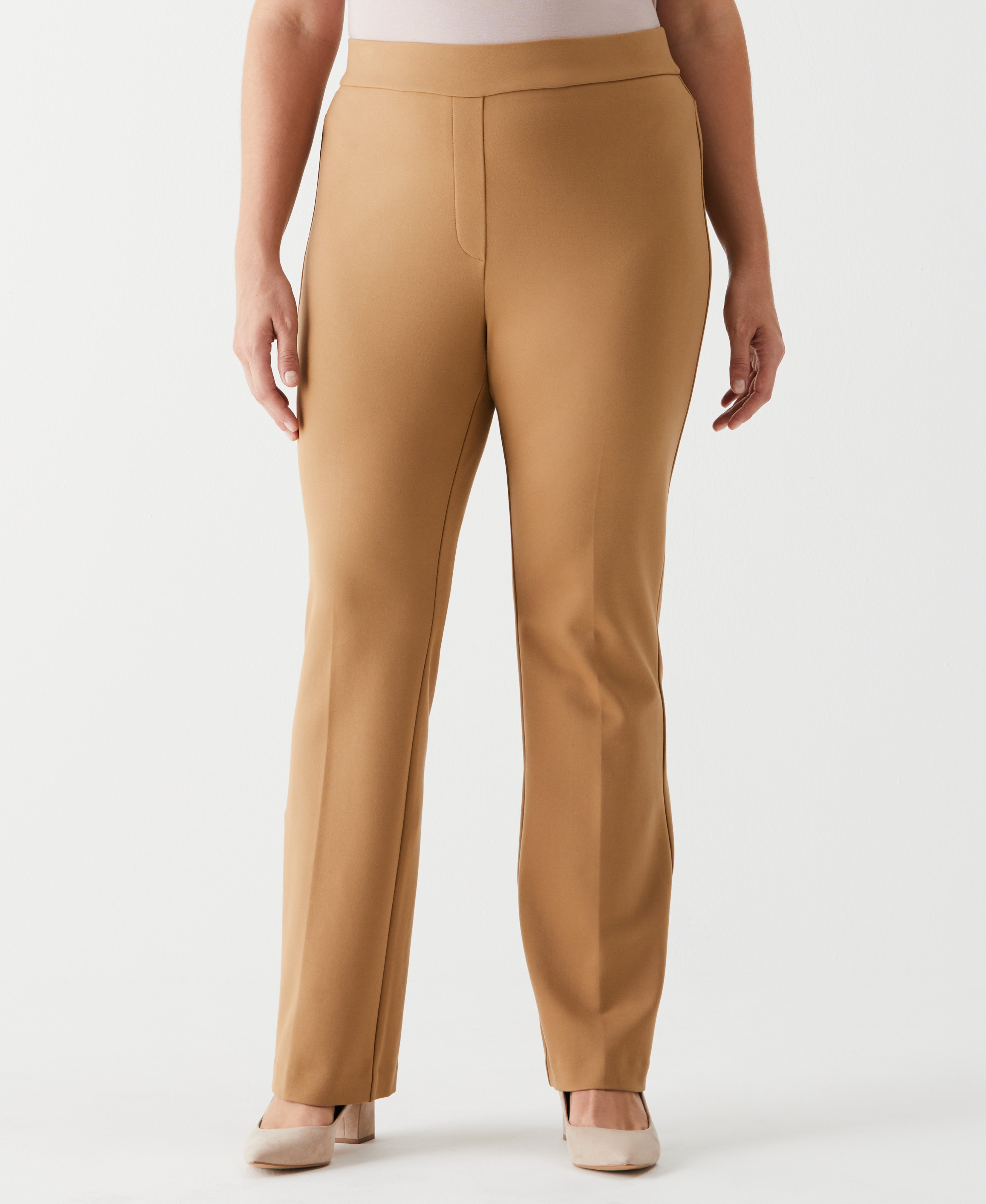 Plus Size Ponte Knit Short Length Bootcut Pull-On Pant