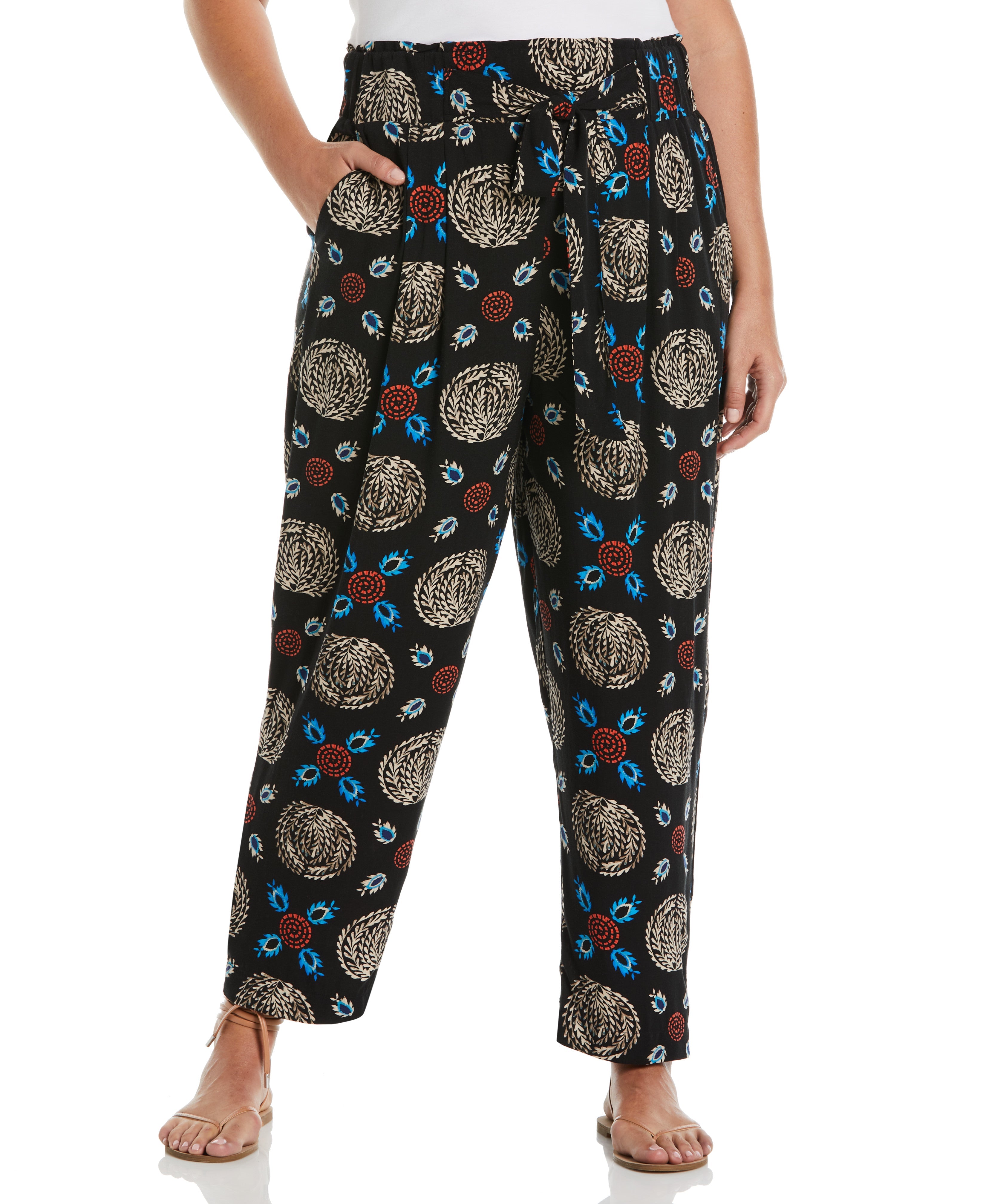 Plus Size Print Paper Bag Ankle Pant