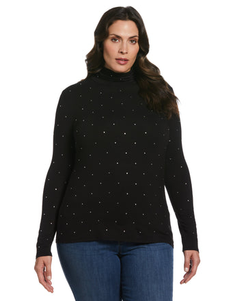 Plus Size Rhinestone Turtleneck