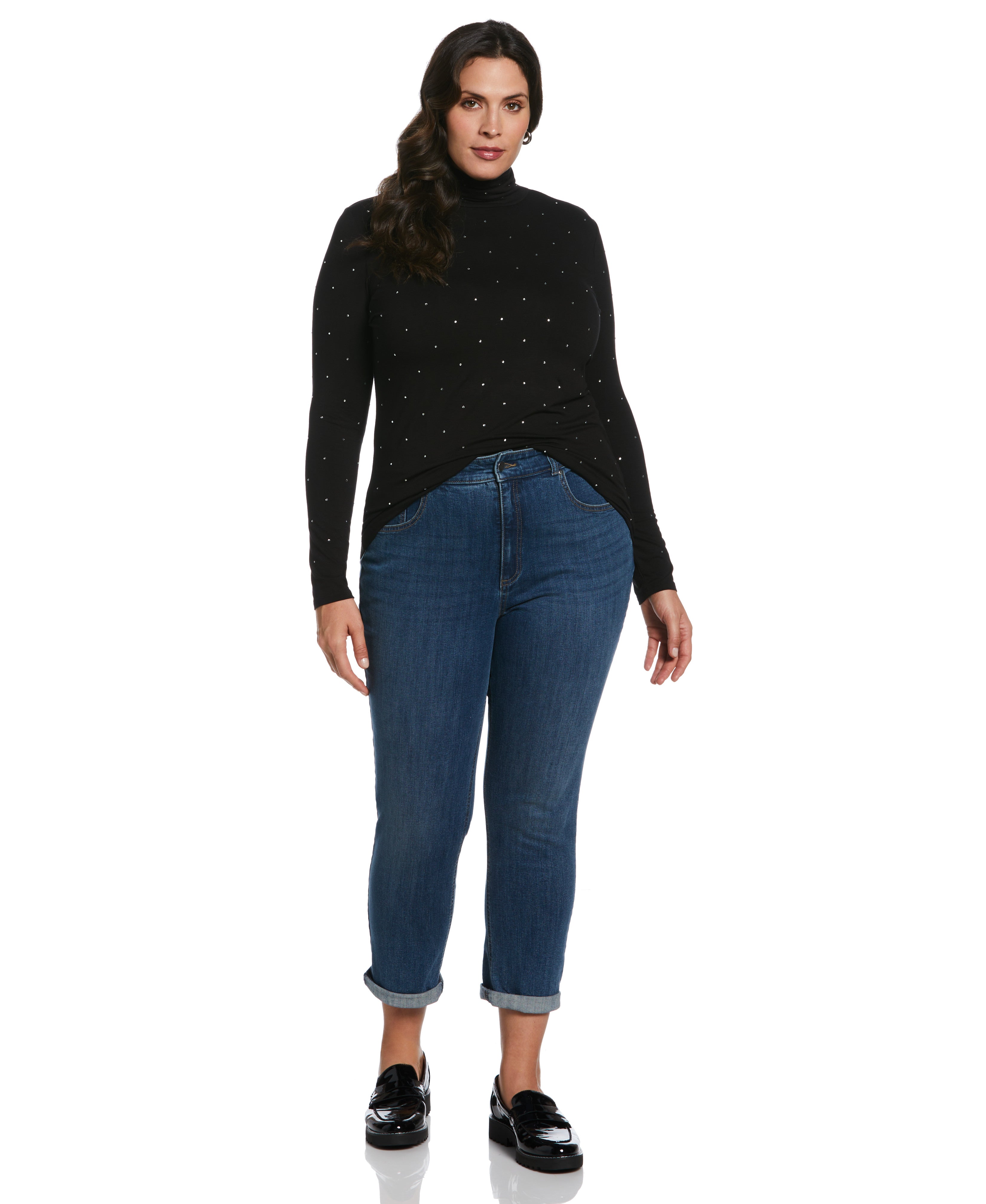 Plus Size Rhinestone Turtleneck