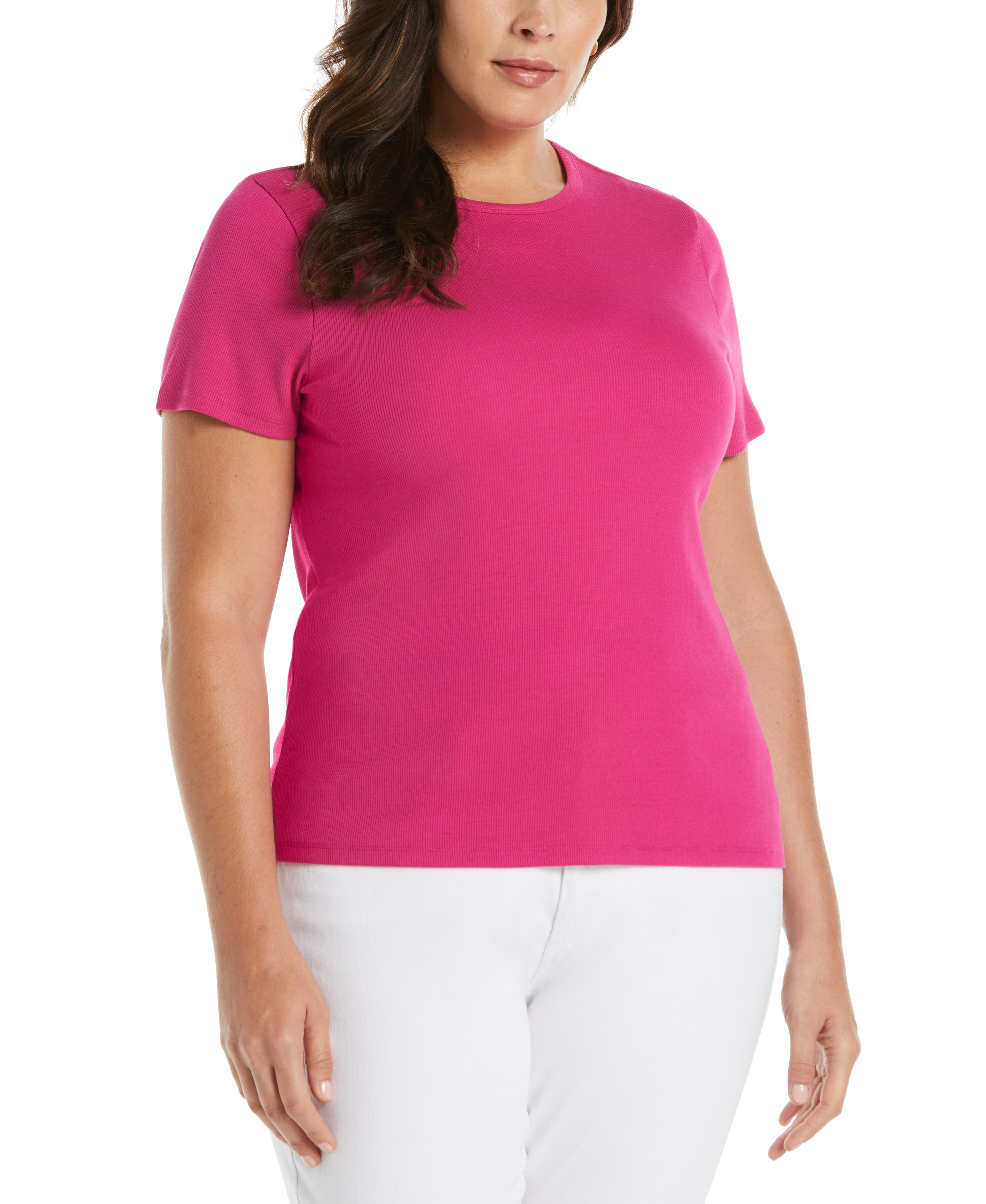 Plus Size Ribbed Crew Neck Tee