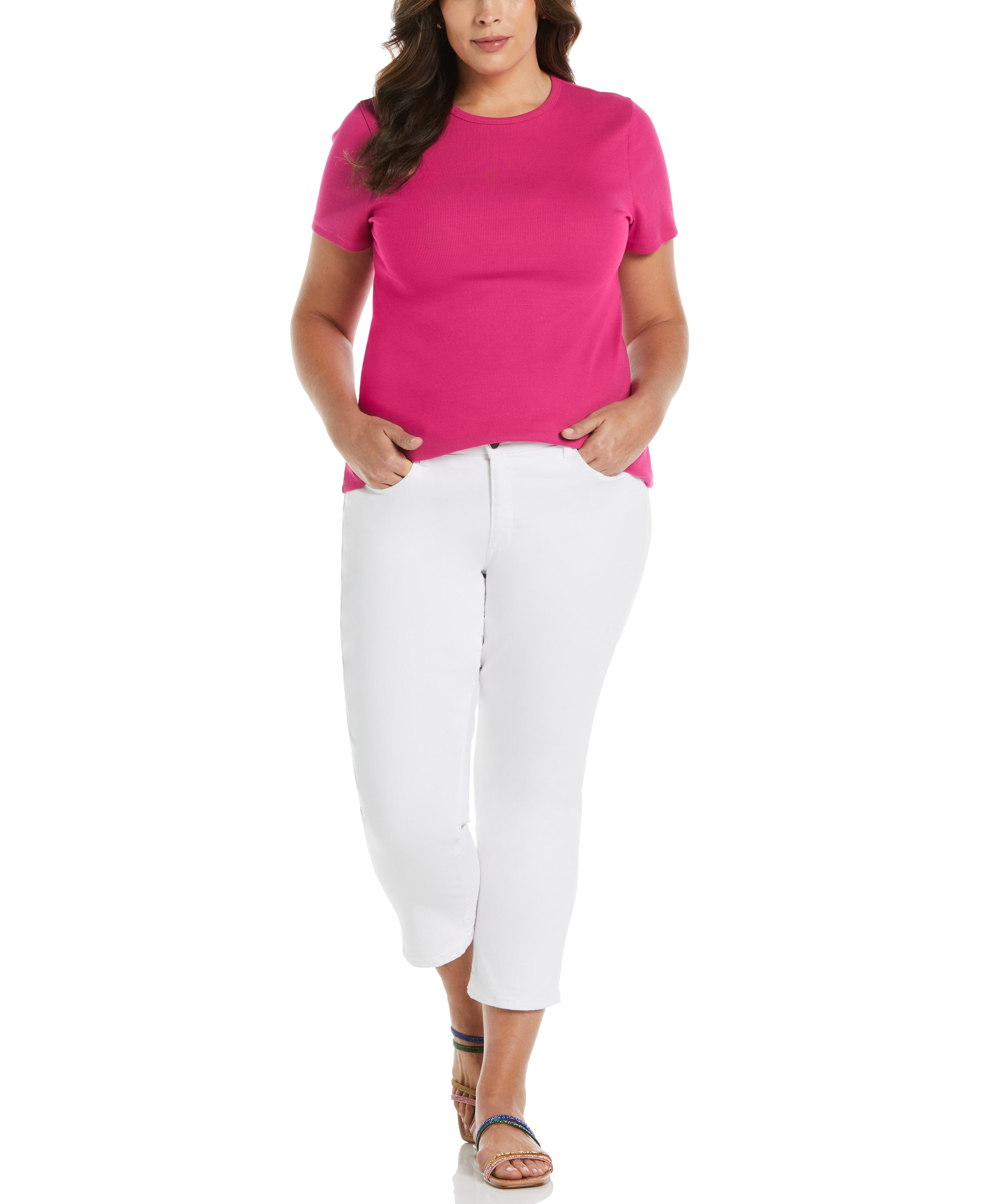 Plus Size Ribbed Crew Neck Tee