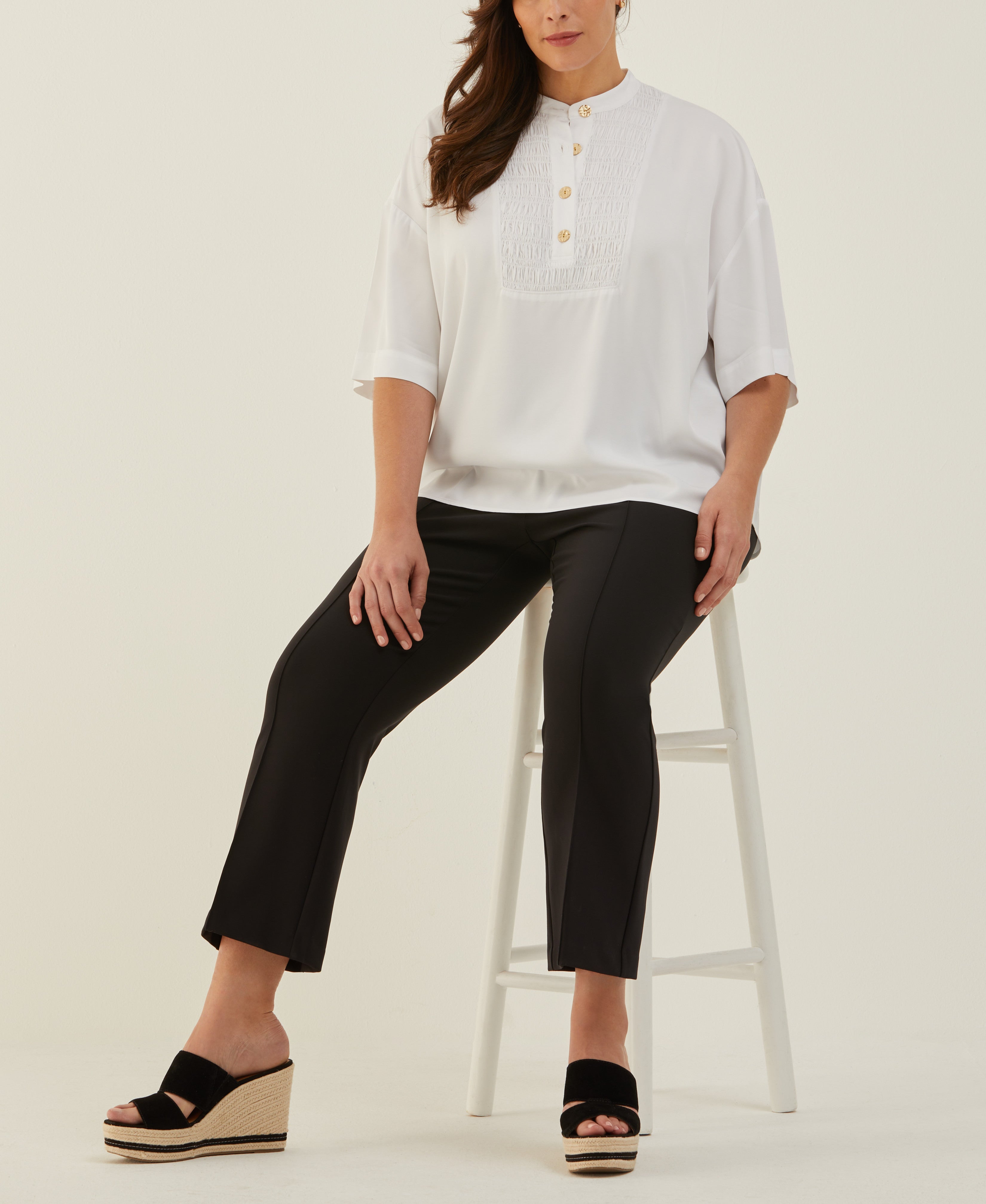 Plus Size Smocked Banded Collar Top