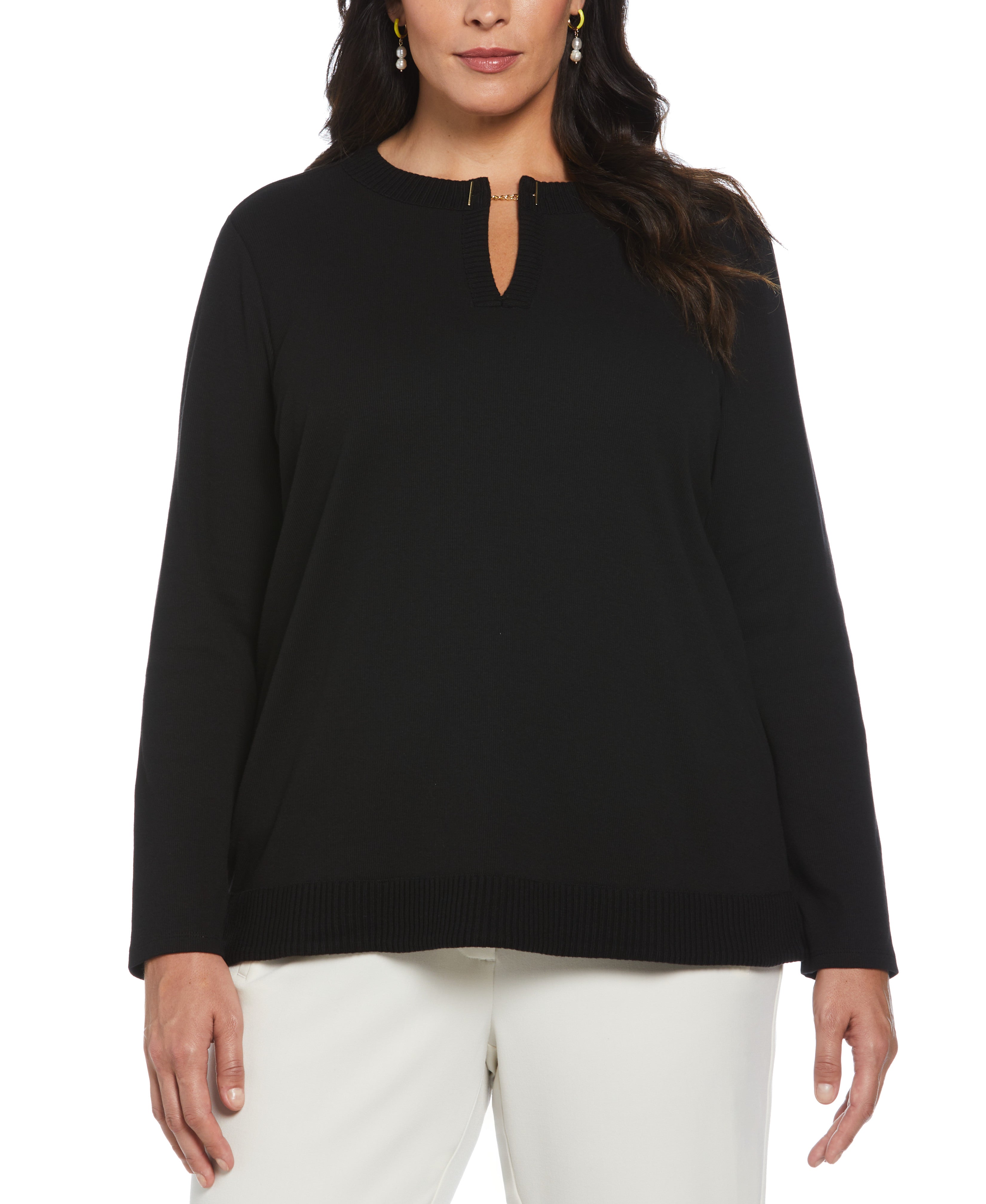 Plus Size Split Neck Chain Detail Top