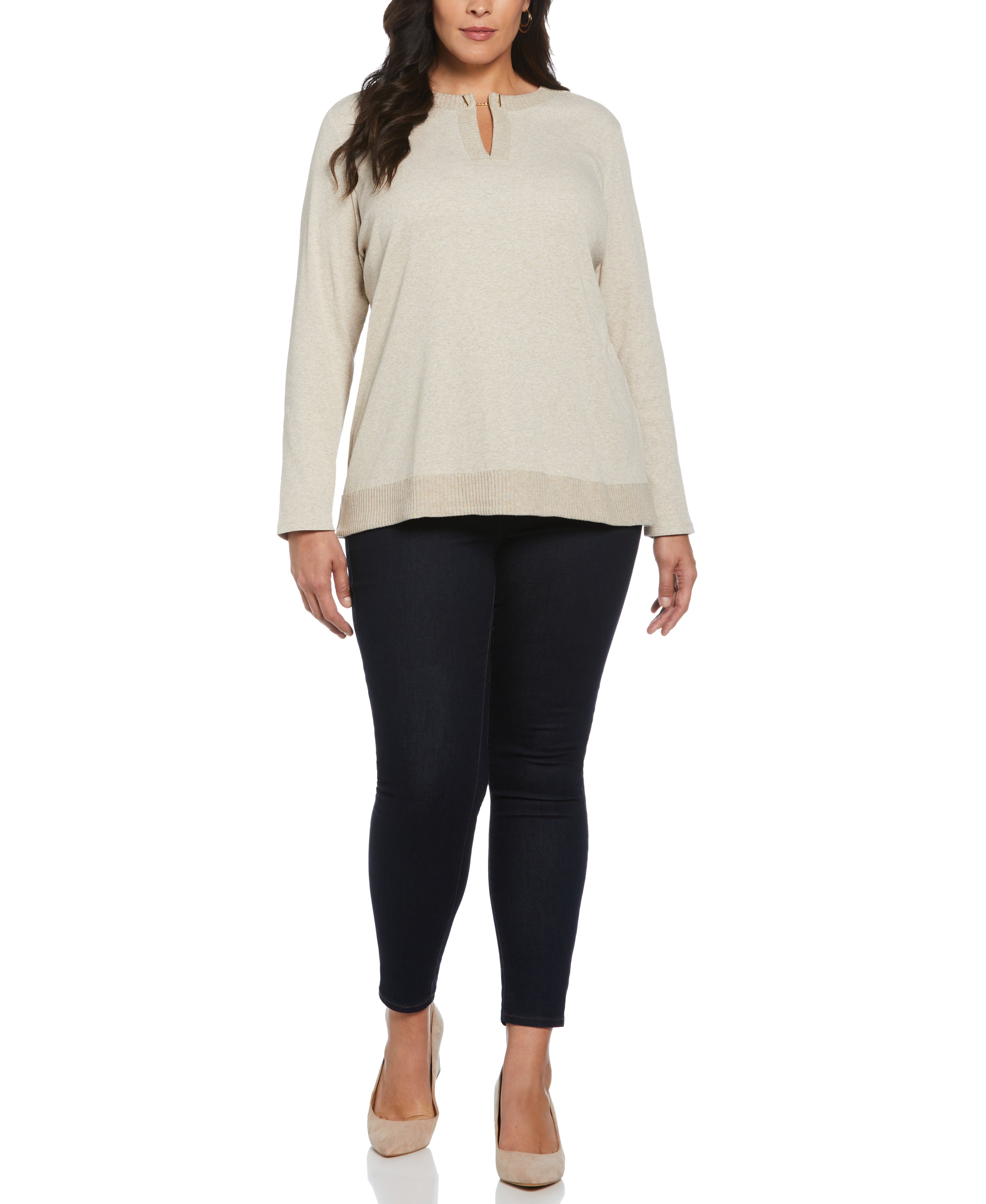 Plus Size Split Neck Chain Detail Top