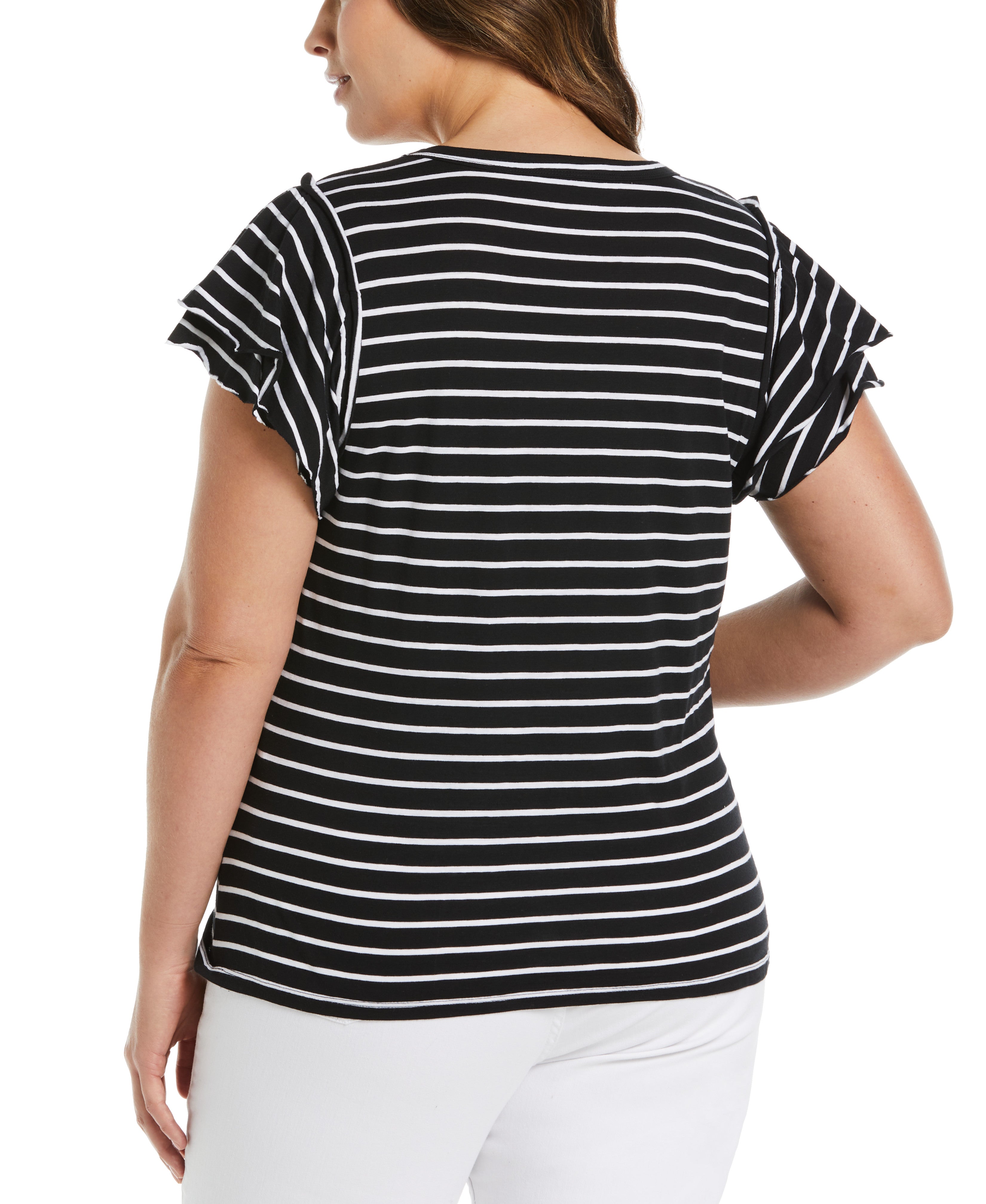 Plus Size Stripe Ruffle Sleeve Tee