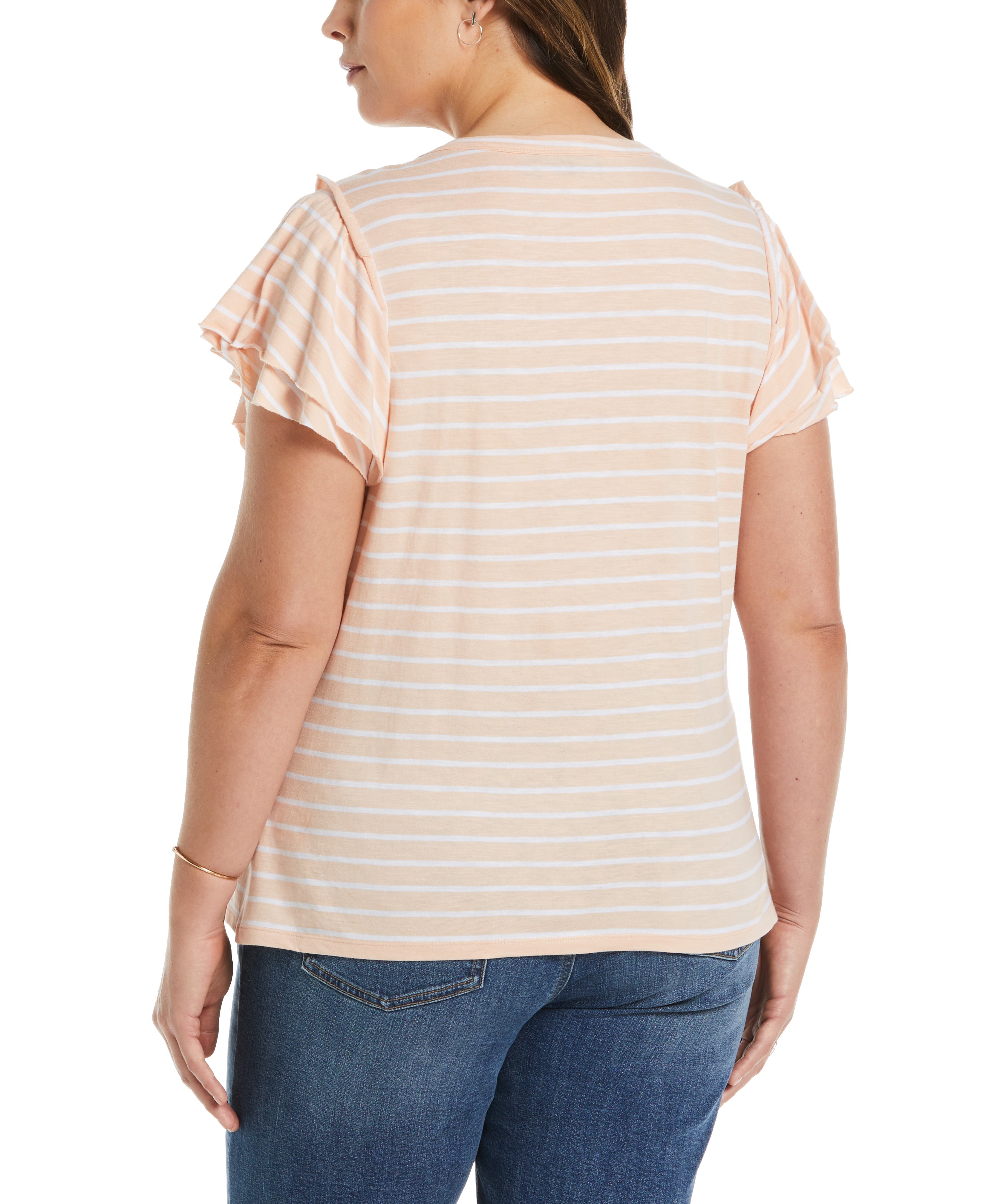 Plus Size Stripe Ruffle Sleeve Tee