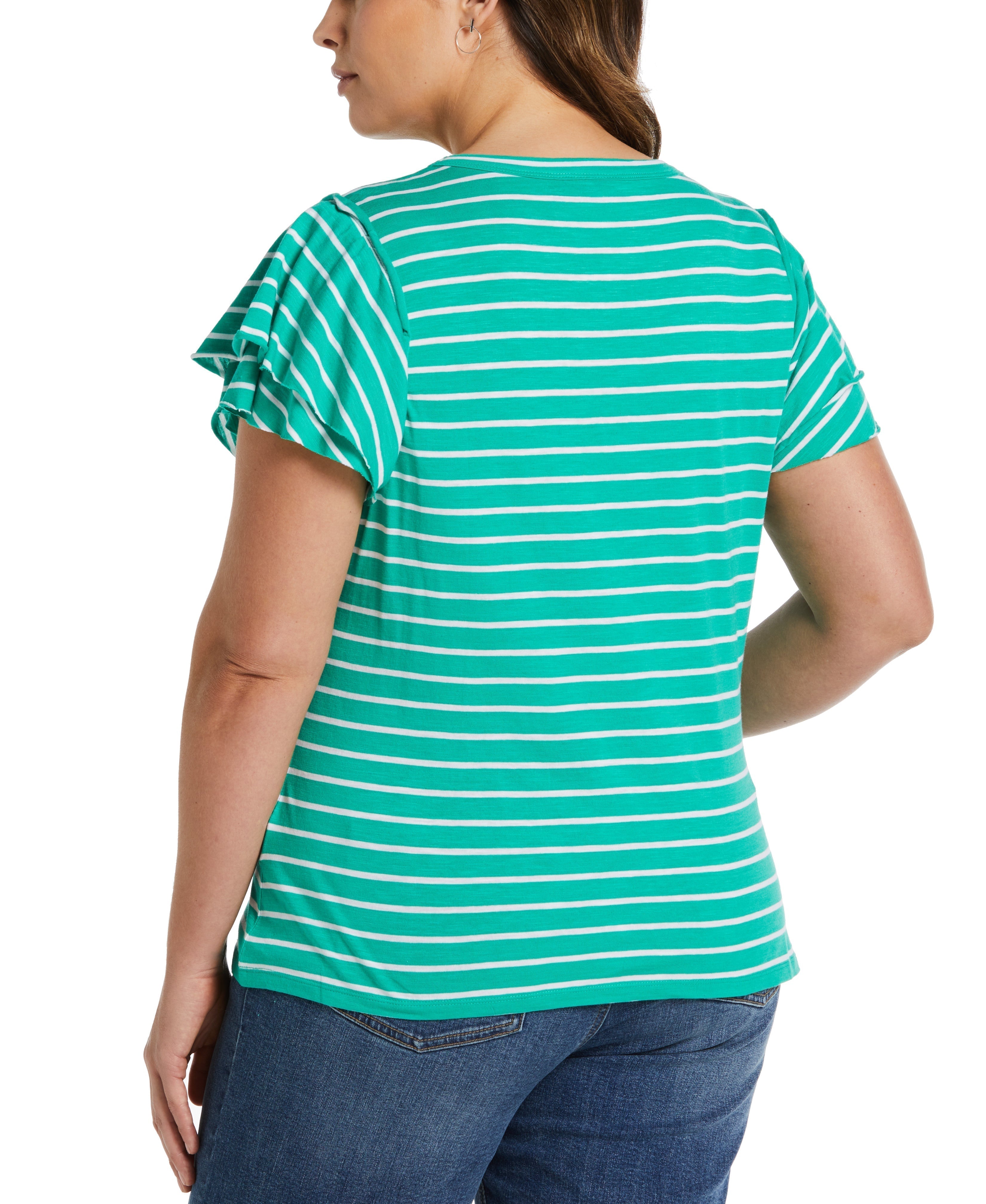 Plus Size Stripe Ruffle Sleeve Tee