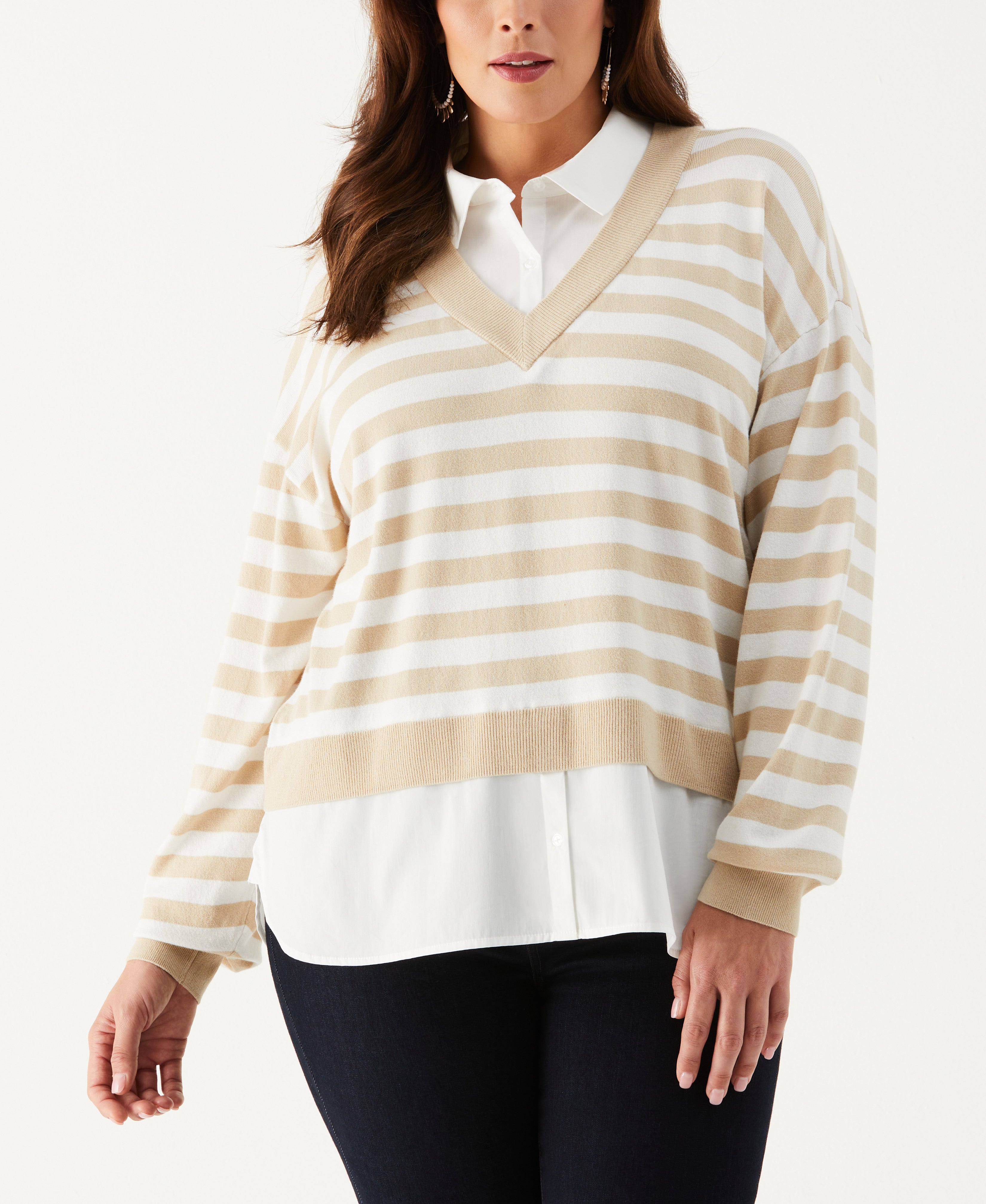 Plus Size Striped Layered Sweater