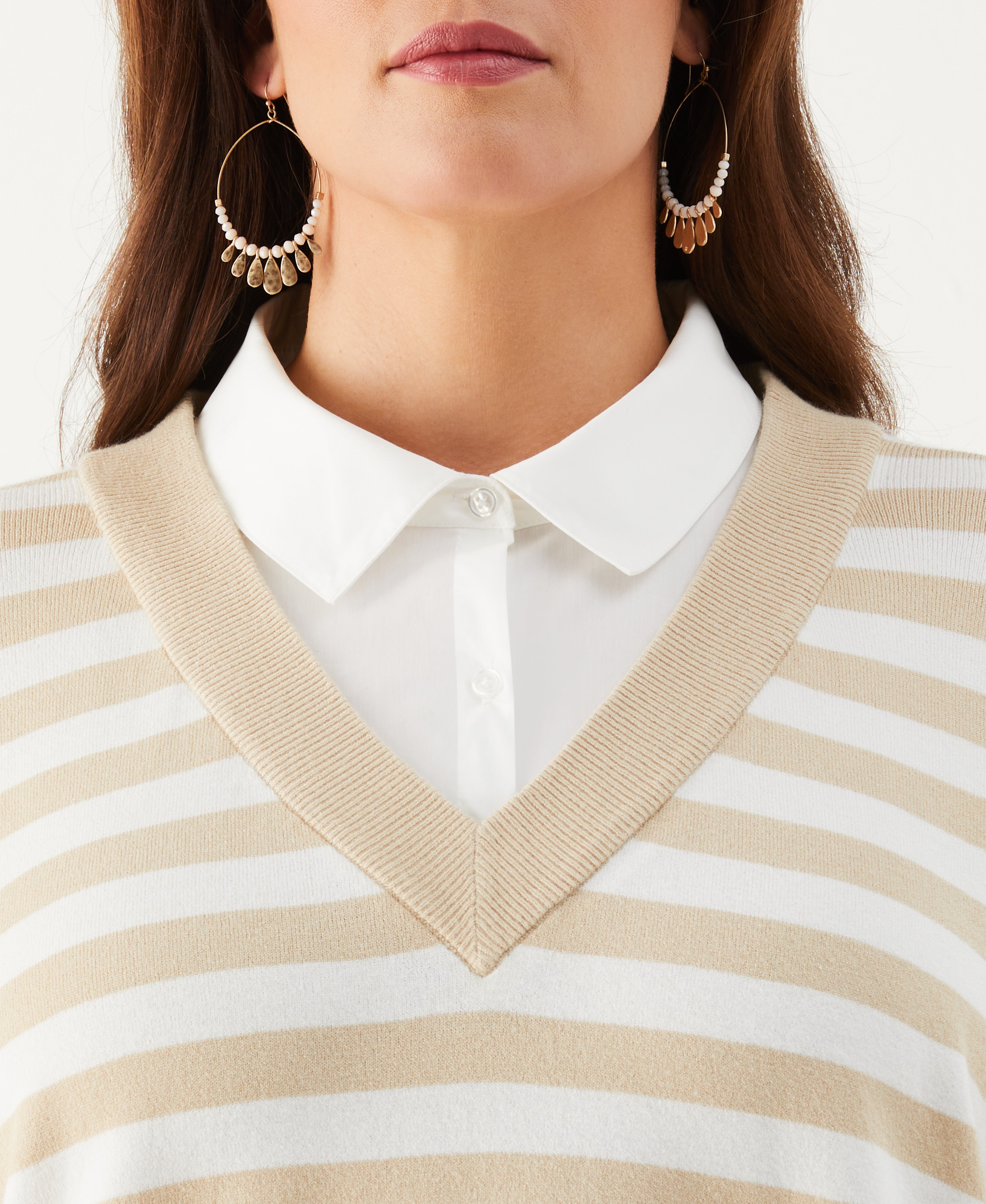 Plus Size Striped Layered Sweater