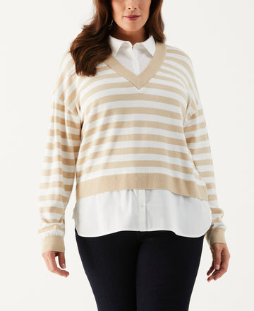 Plus Size Striped Layered Sweater