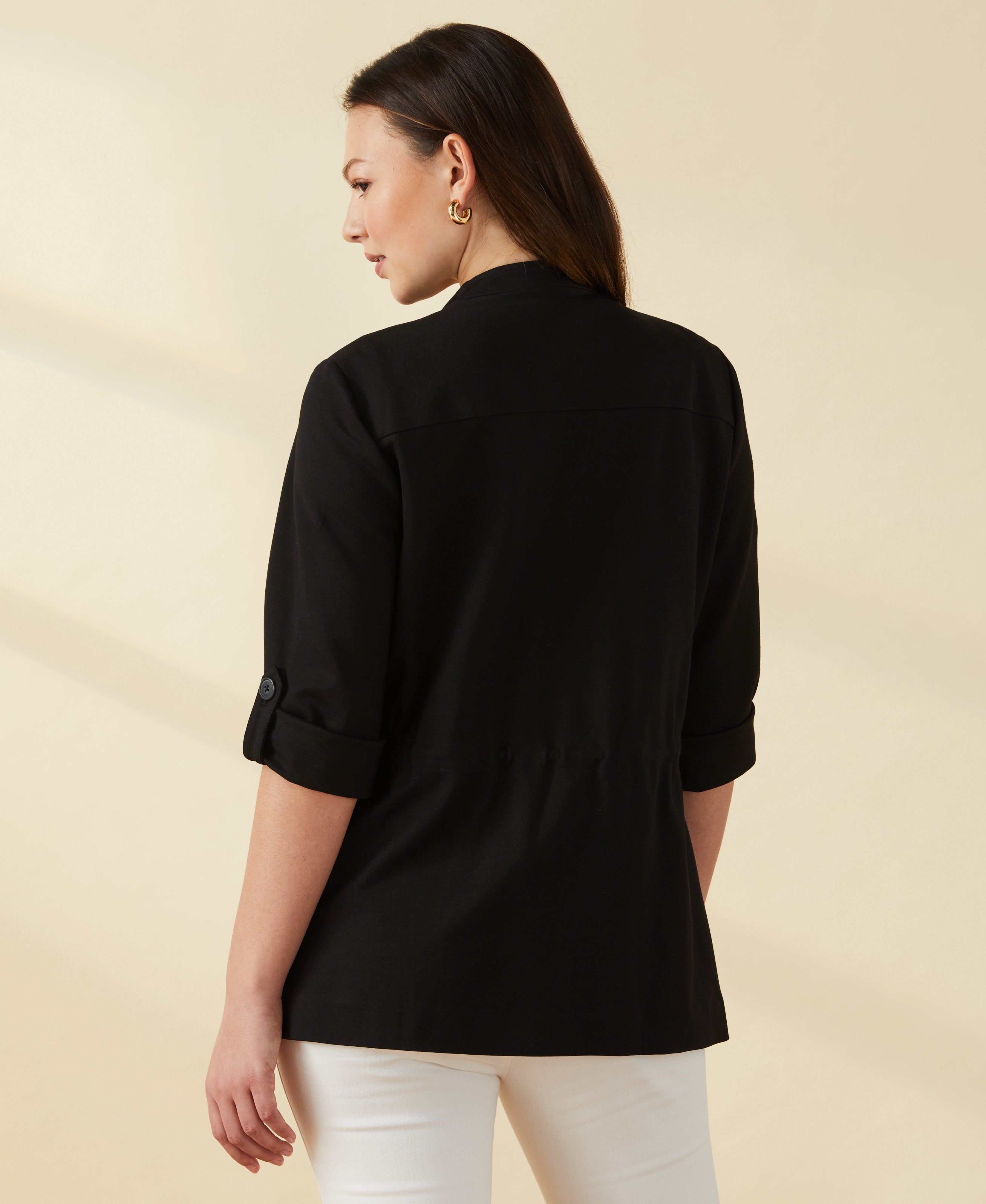 Ponte Knit Drape Front Jacket