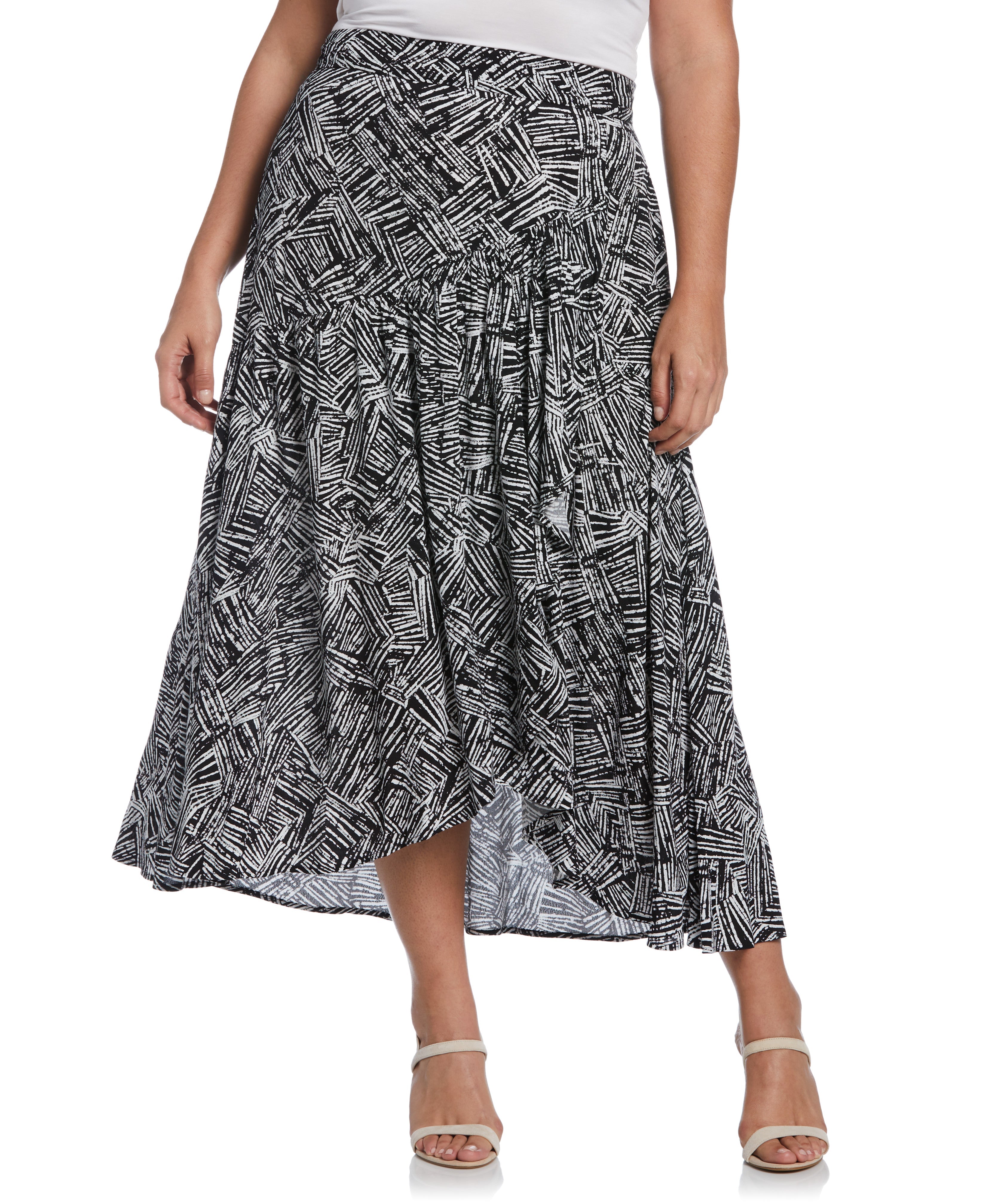 Printed Crepe Faux Wrap Skirt