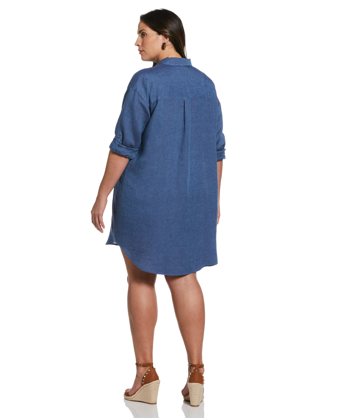 Roll Sleeve Linen Shirt Dress