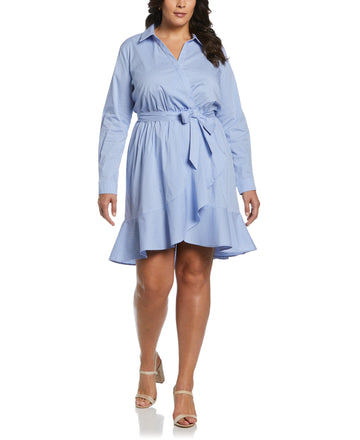 Stripe Poplin Ruffle Wrap Dress