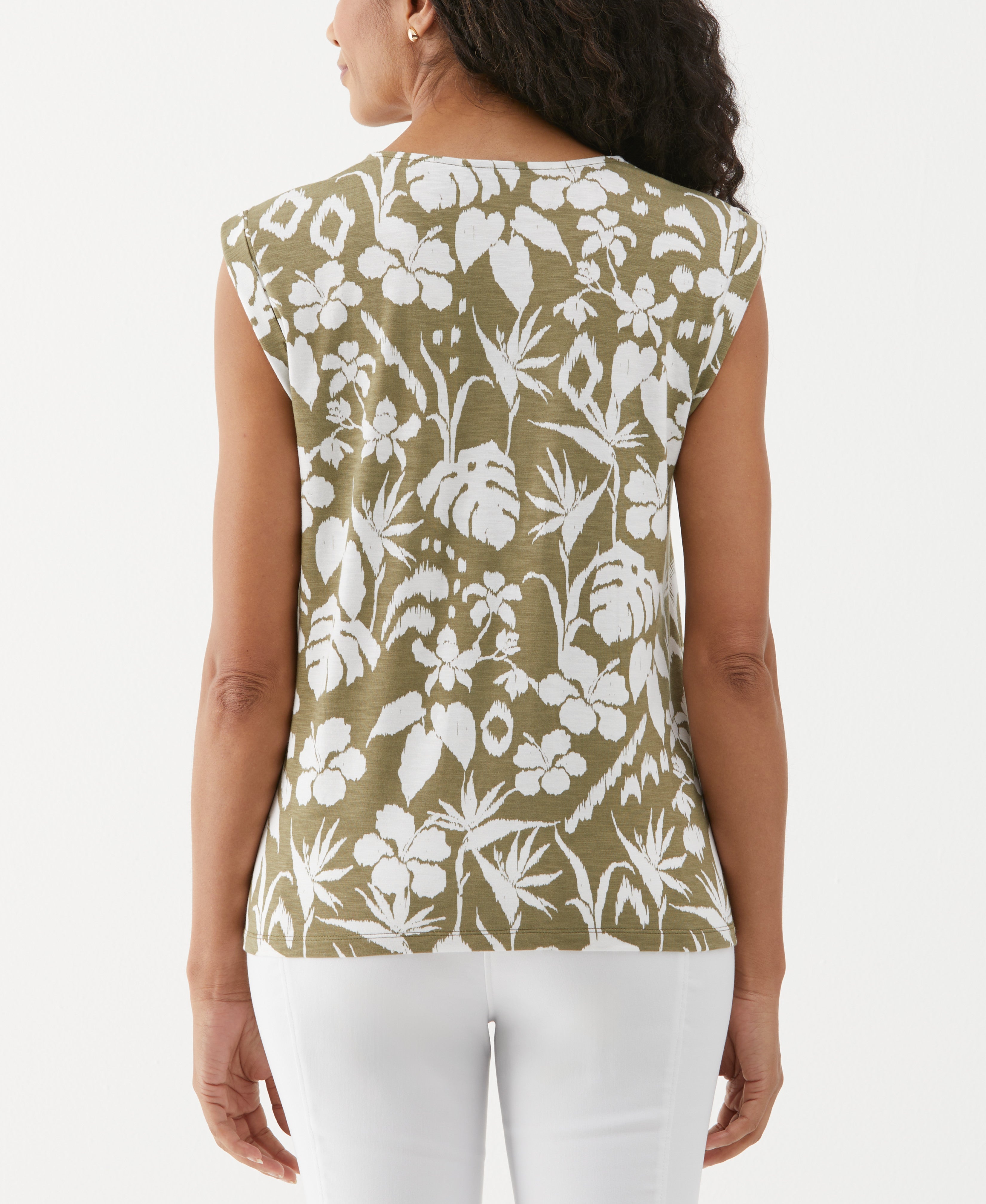 Tropical Print Lace-Up Tank Top