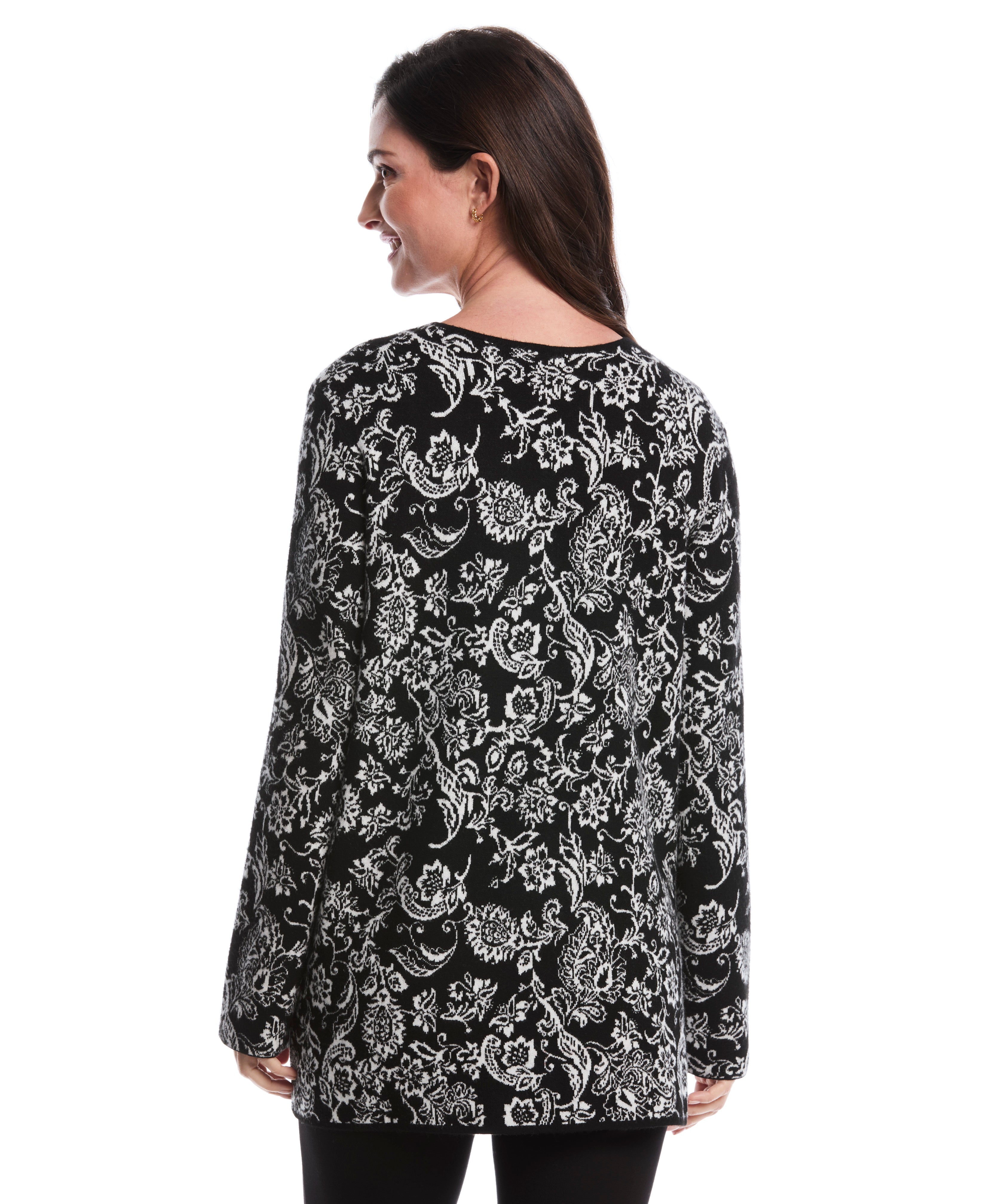 Paisley Print Patch Pocket Open Cardigan