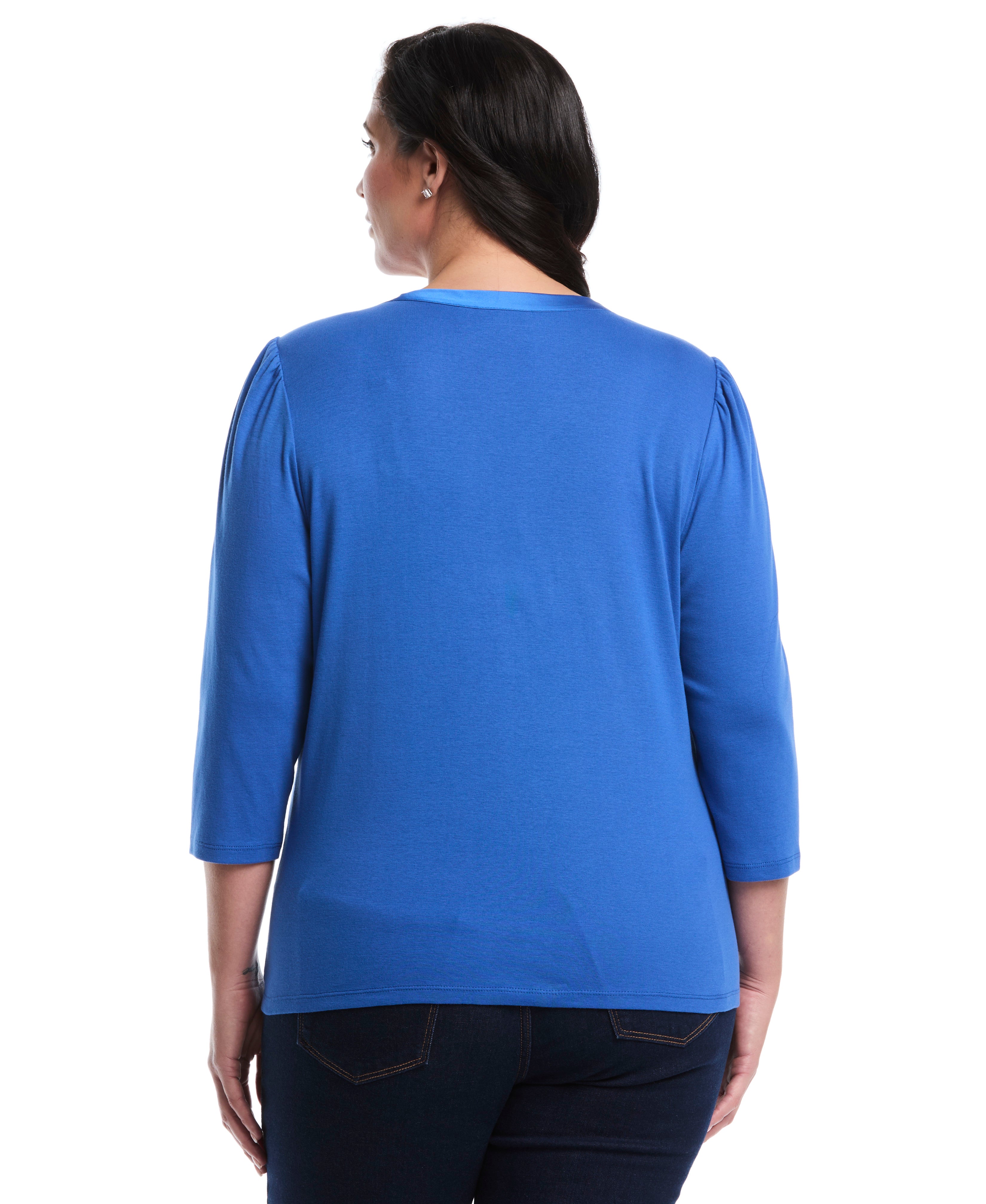 Plus Size 3/4 Puff Sleeve V-Neck Top