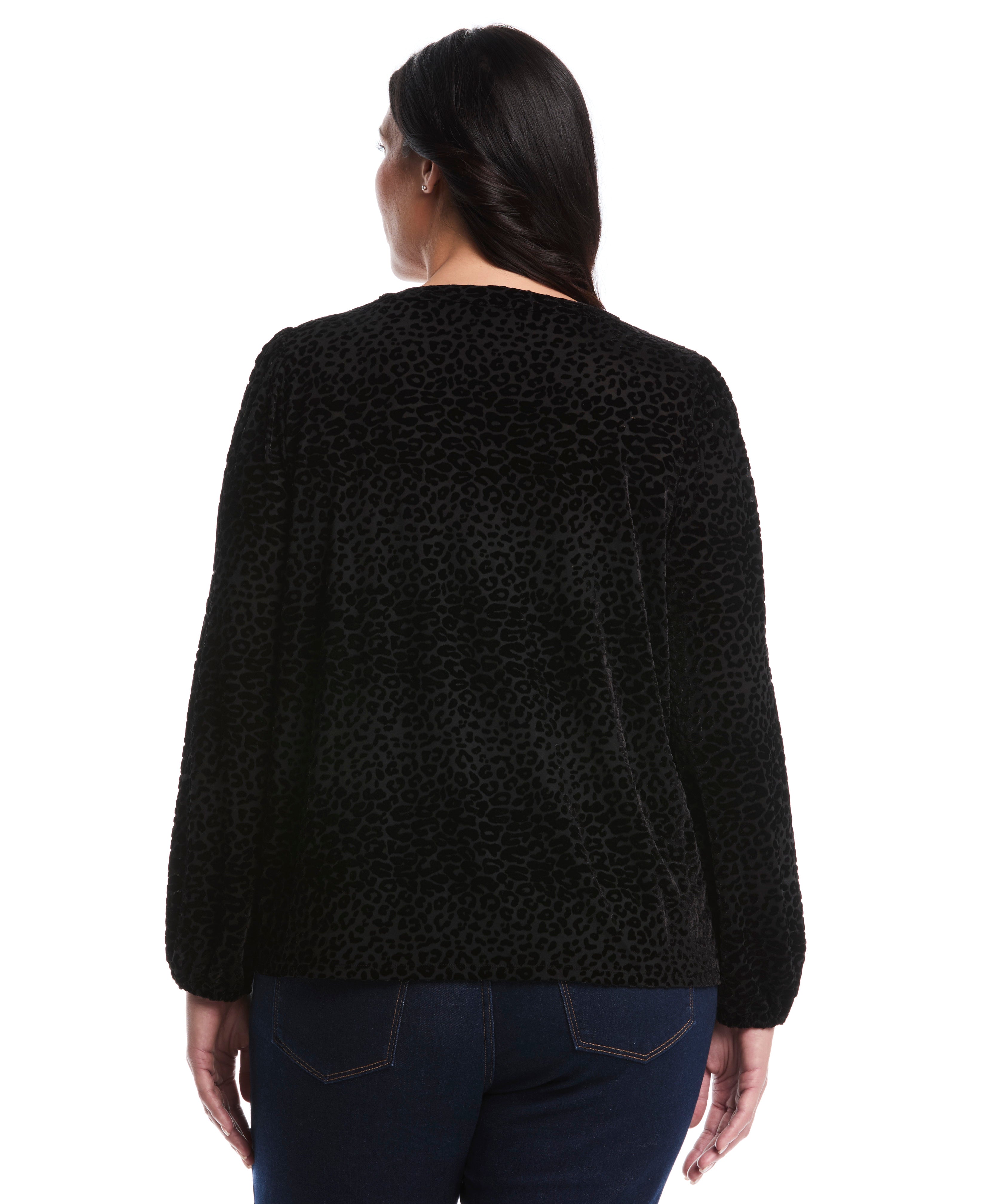 Plus Size Cheetah Print Split Neck Popover Blouse