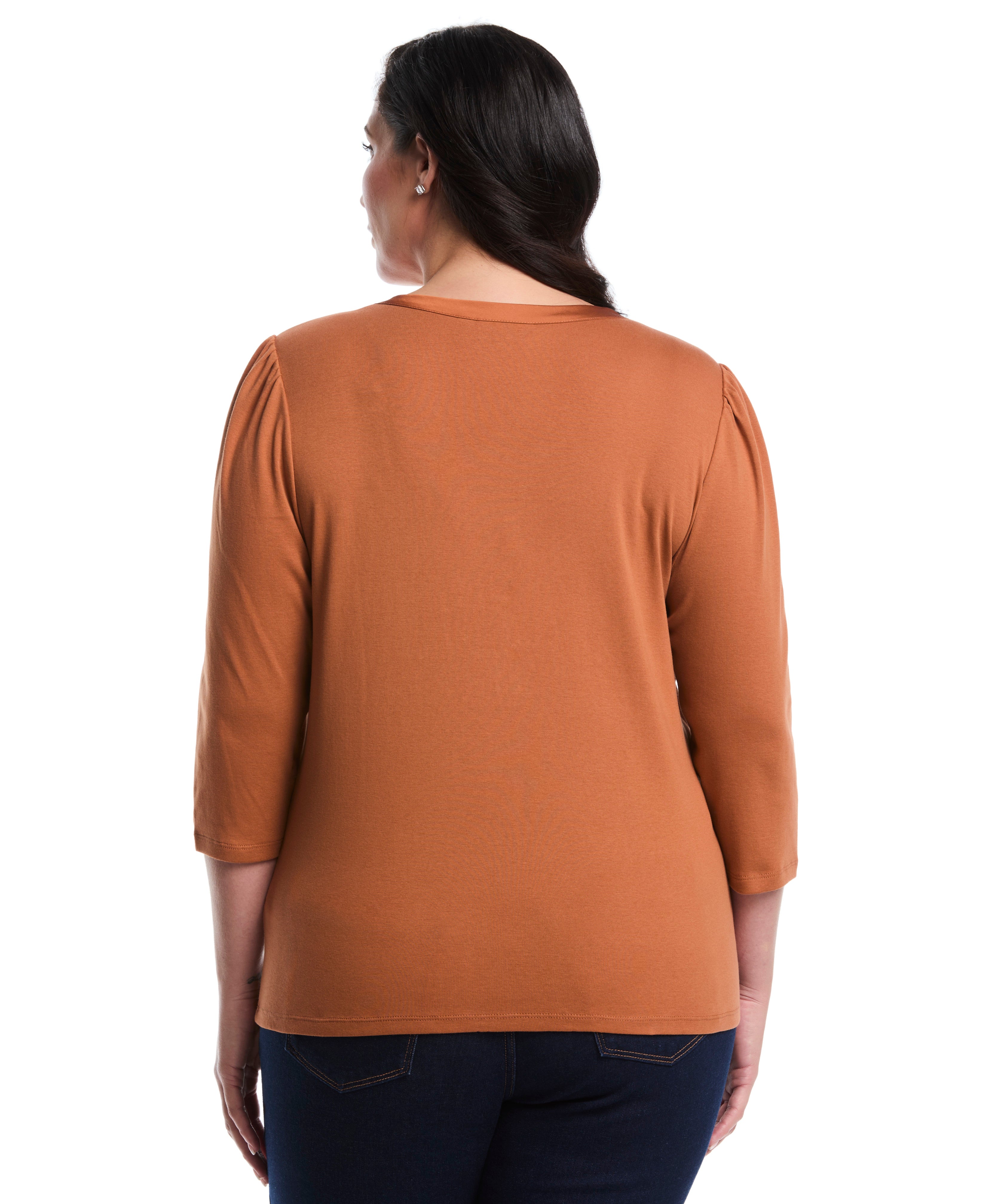 Plus Size 3/4 Puff Sleeve V-Neck Top