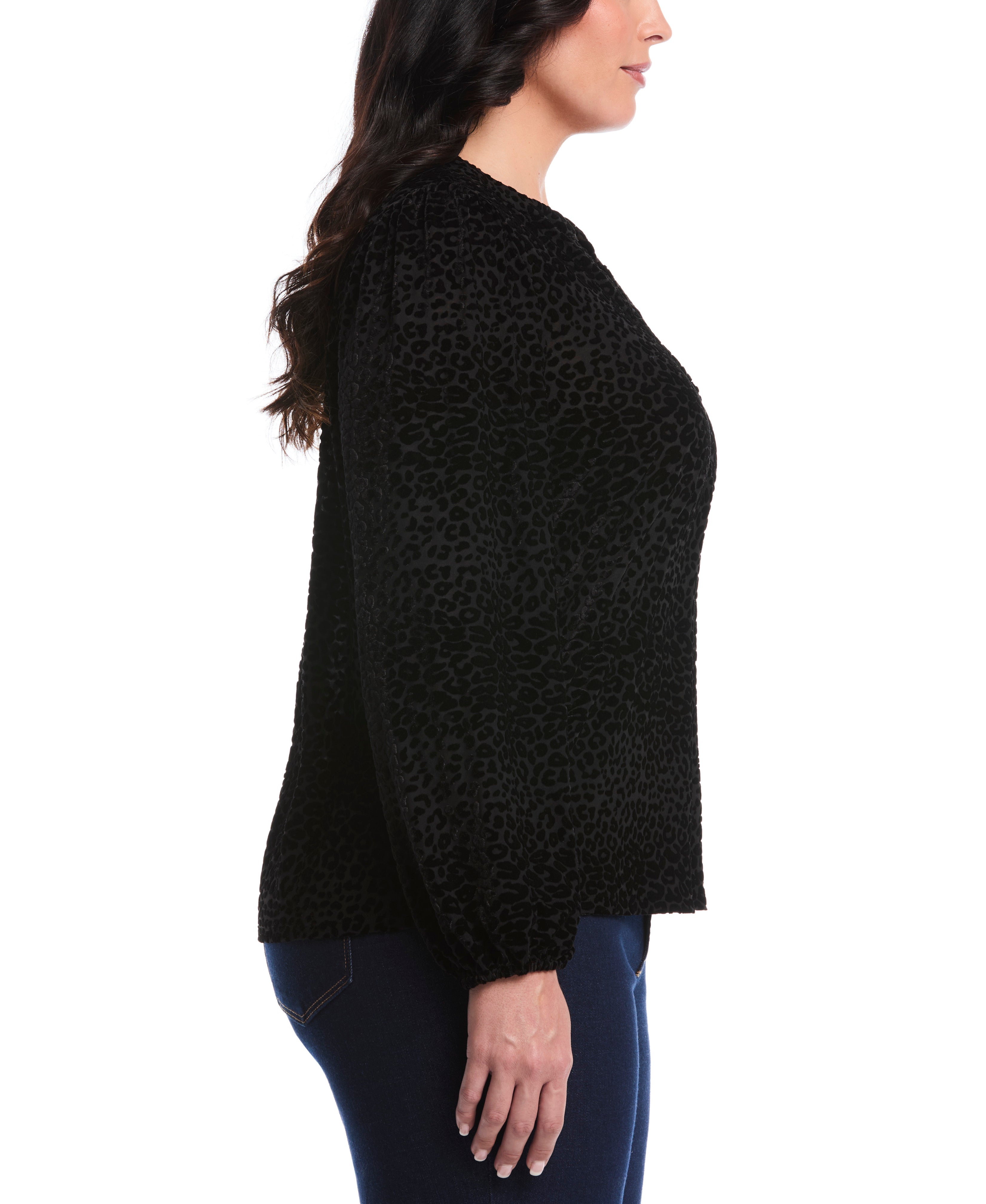 Plus Size Cheetah Print Split Neck Popover Blouse